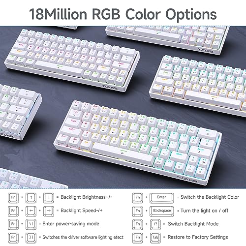 TMKB T63 Gaming Tastatur Mechanische Kabellos mit Red Switch,Bluetooth / 2.4G / Mit Kabel,RGB-Hintergrundbeleuchtung,weiße - Image 3