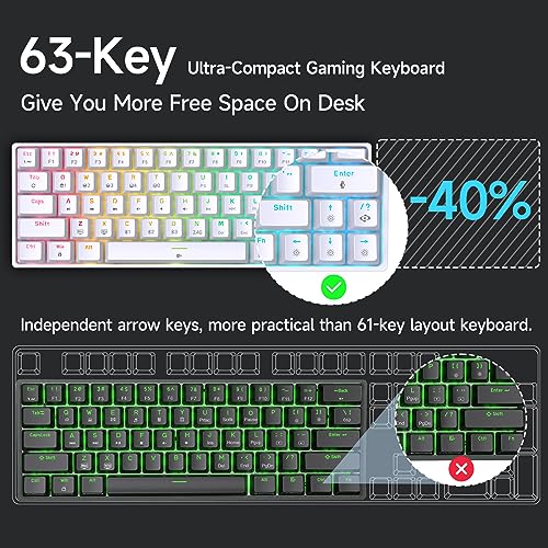 TMKB T63 Gaming Tastatur Mechanische Kabellos mit Red Switch,Bluetooth / 2.4G / Mit Kabel,RGB-Hintergrundbeleuchtung,weiße - Image 5