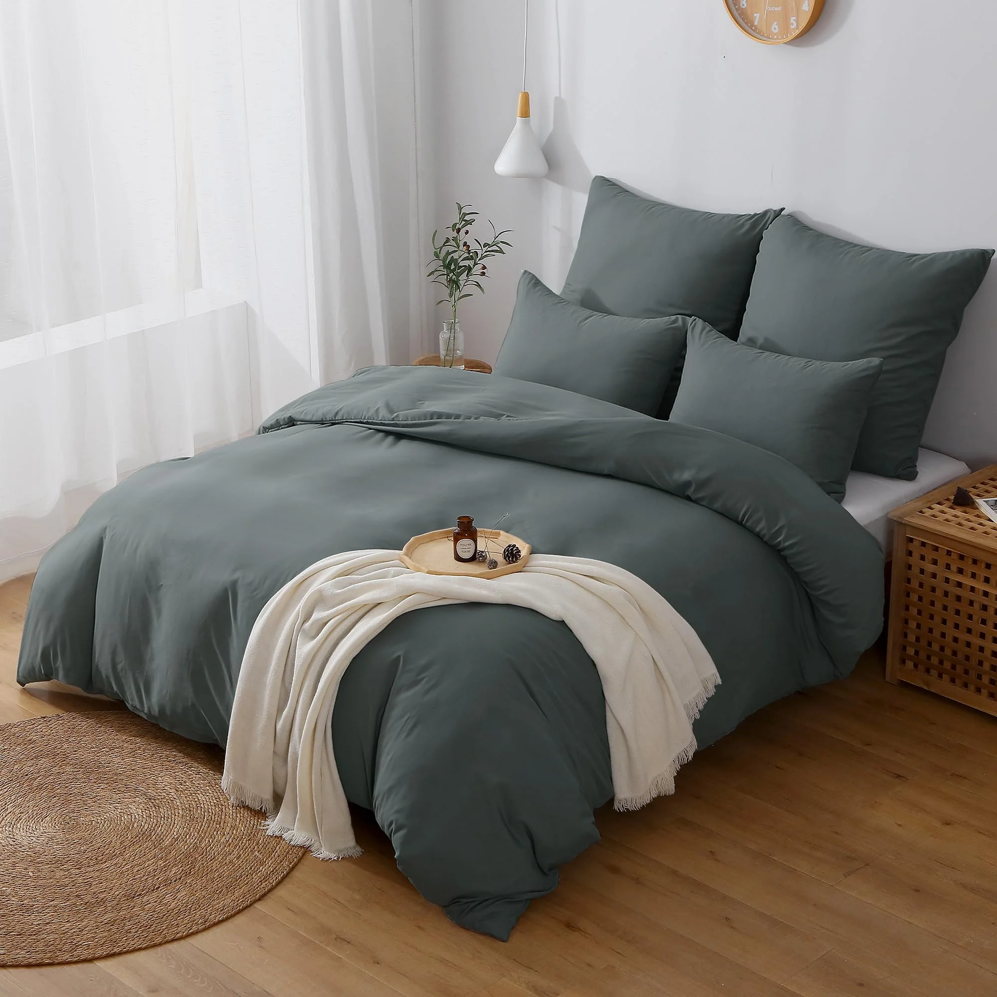 TOCOMOA Bettwäsche 155x220 2teilig Anthrazit, Bettwäsche-Sets Mikrofaser ÖKO-TEX Zertifiziert, Bettbezug und Kissenbezug 80x80cm mit Reißverschluss Weich und Bügelfrei