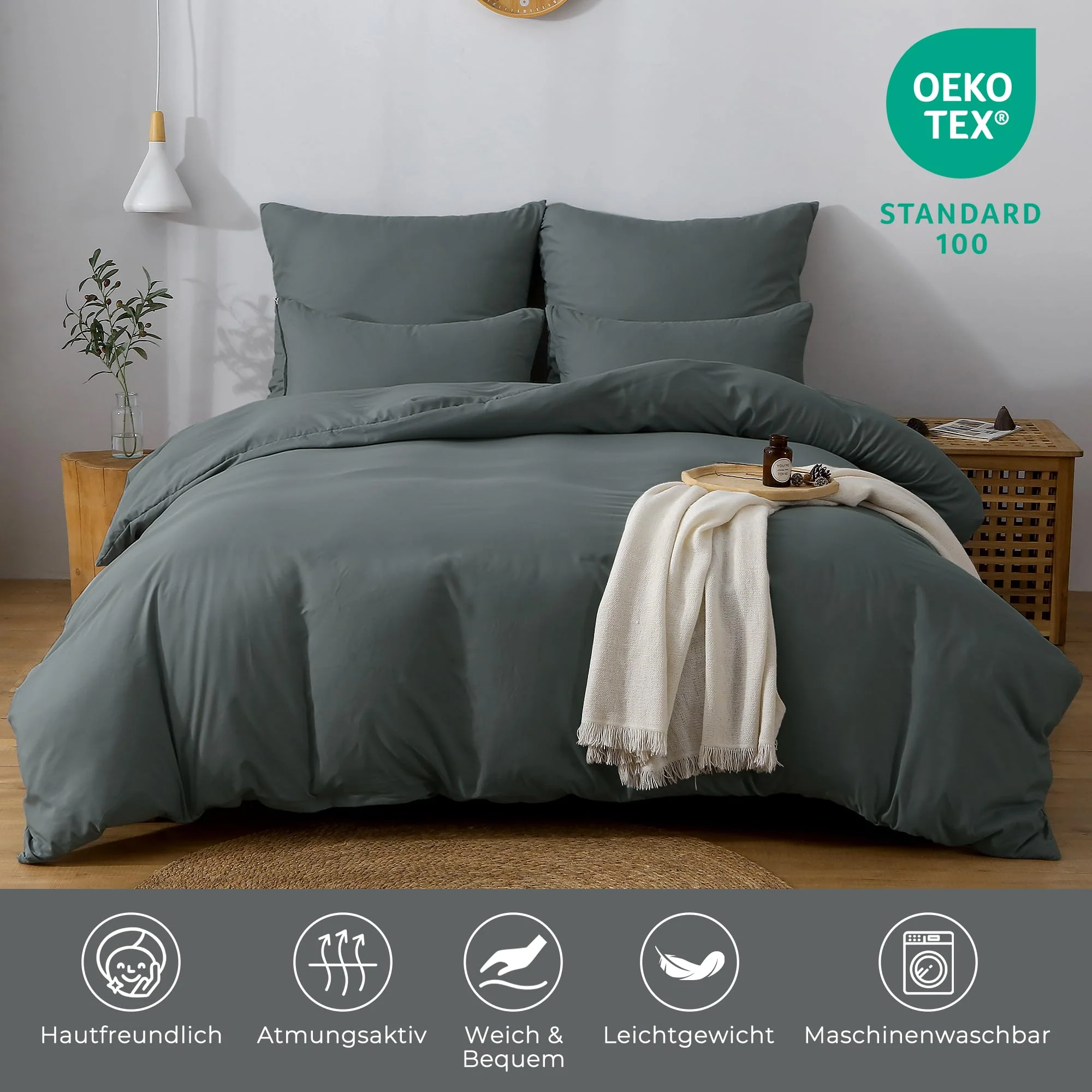TOCOMOA Bettwäsche 155x220 2teilig Anthrazit, Bettwäsche-Sets Mikrofaser ÖKO-TEX Zertifiziert, Bettbezug und Kissenbezug 80x80cm mit Reißverschluss Weich und Bügelfrei - Image 6