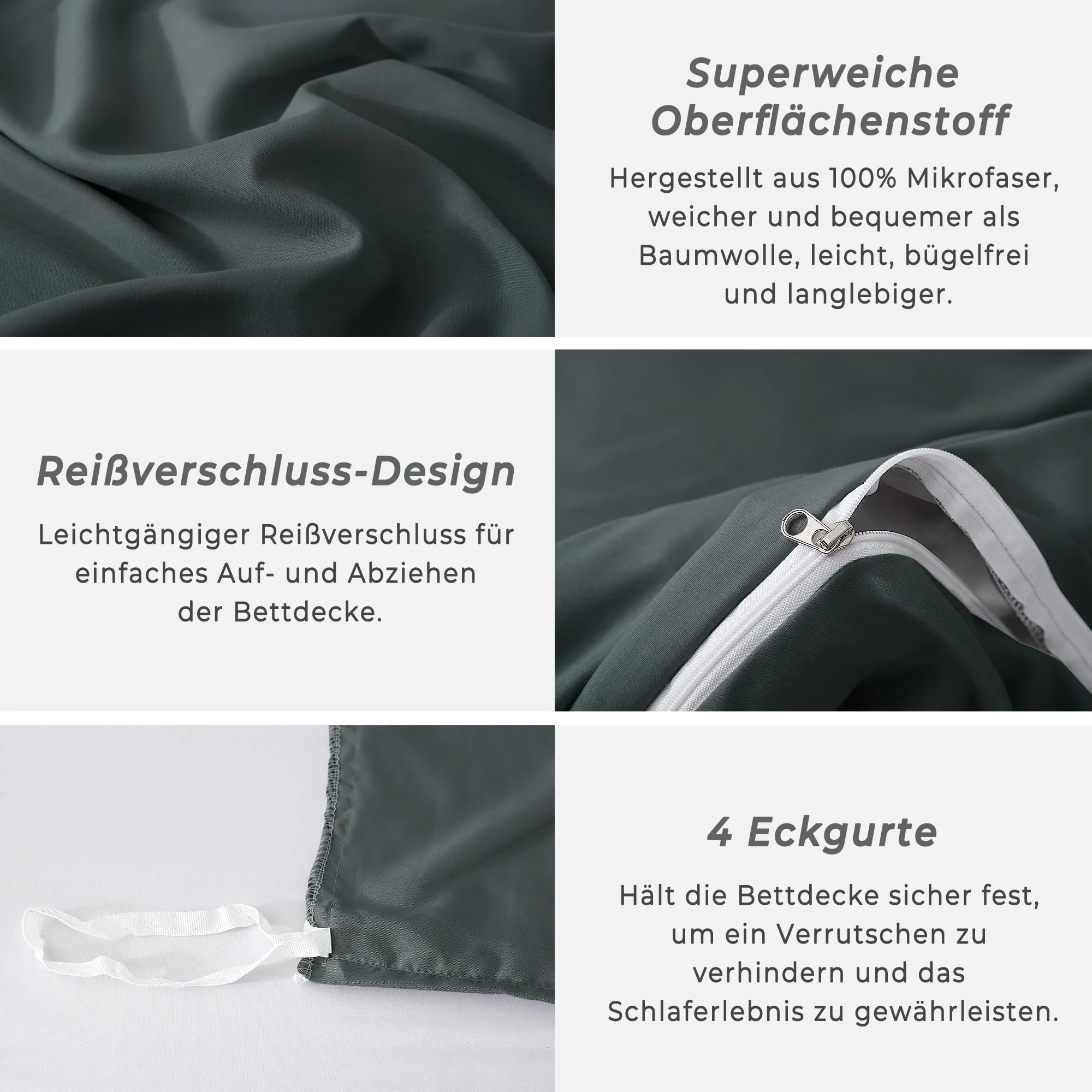 TOCOMOA Bettwäsche 155x220 2teilig Anthrazit, Bettwäsche-Sets Mikrofaser ÖKO-TEX Zertifiziert, Bettbezug und Kissenbezug 80x80cm mit Reißverschluss Weich und Bügelfrei - Image 8