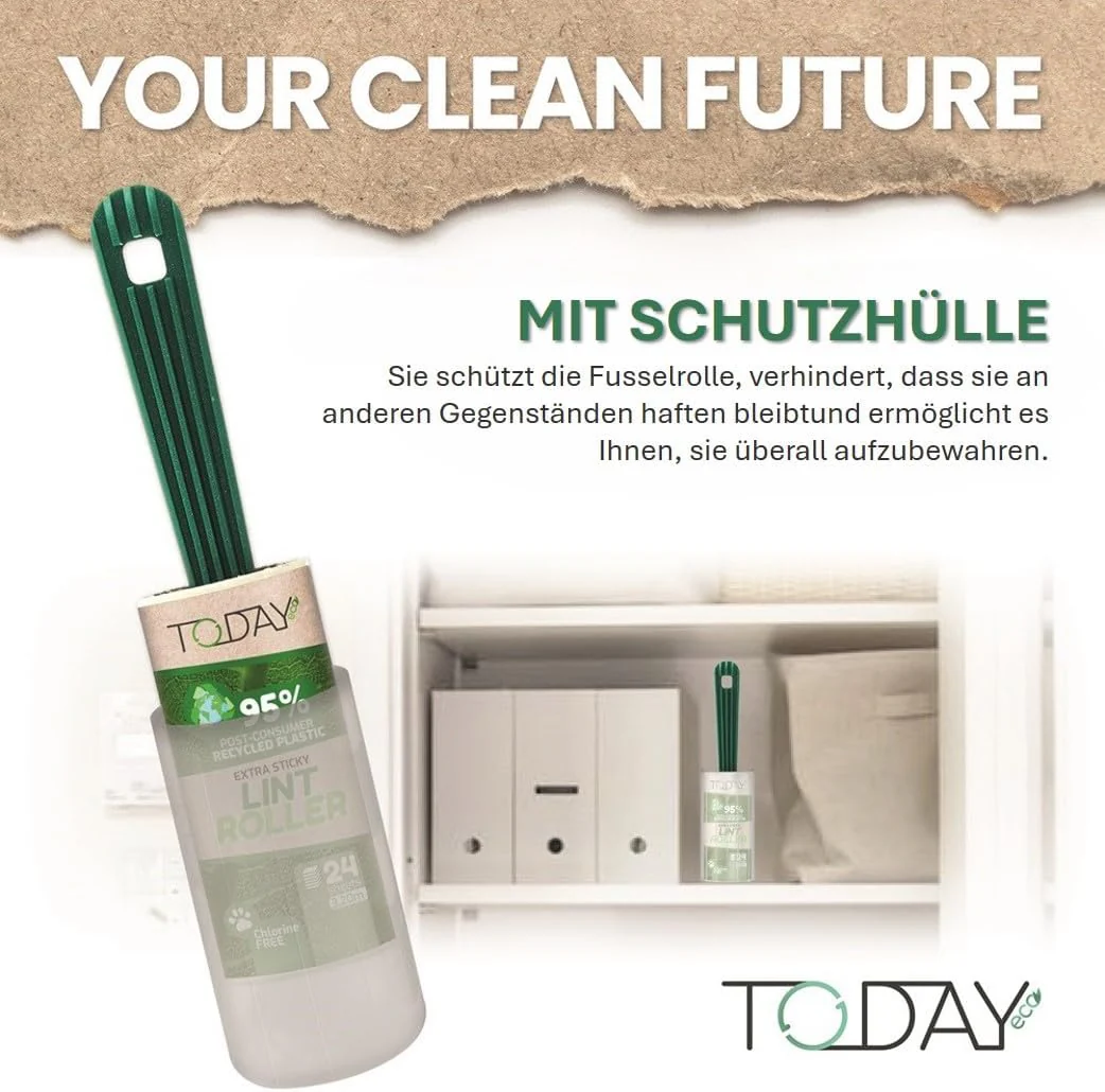 Today Eco - Fusselrolle 16 Rollen + Deckel + 2 Abroller 95% recyceltes Material - Fusselrolle Tierhaare Easy-Peel - Geeignet für Haare, Staub, Kleidung, Tierhare - Image 7