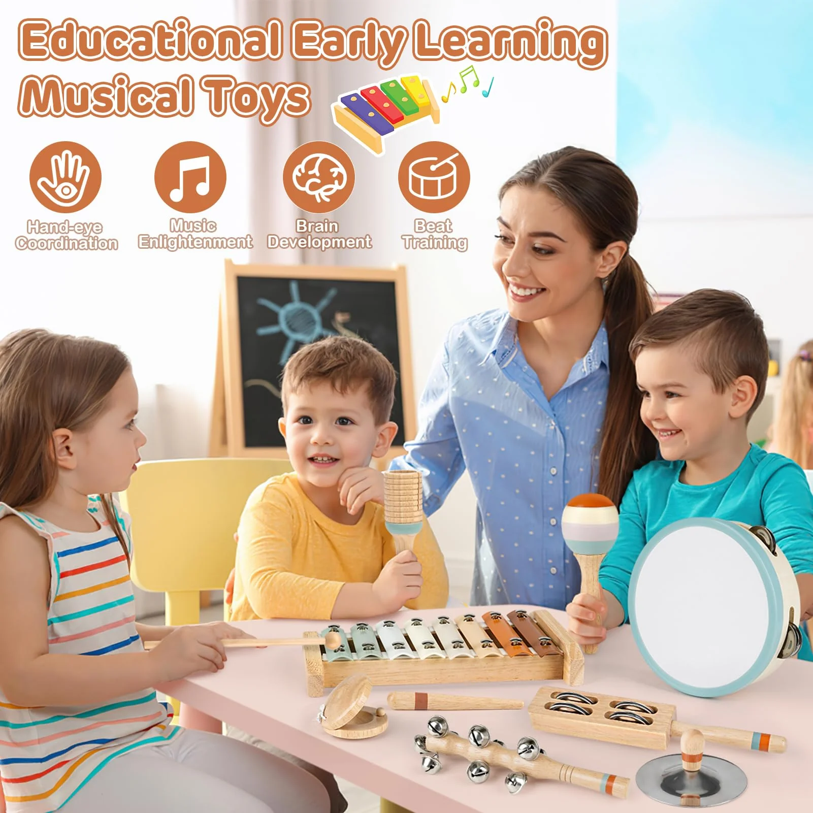 Toddler Musical Instruments, Neutral Colours Montessori Wooden Musical Instruments for Toddlers from 18m-3 Years, Children's Instruments Toy, Christmas and Birthday Gift for 18M-3-5 Years - Image 6