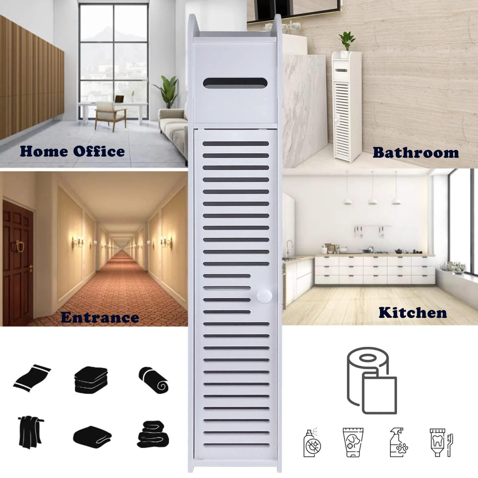 Toilettenschrank mit Toilettenpapierhalter, Badezimmerschrank Bad Hochschrank Badschrank Schmal, 81cm Freistehender Badezimmerschrank mit Ablagefach, 2 Fächer & Schublade, L16CM x W17CM x H81CM - Image 5