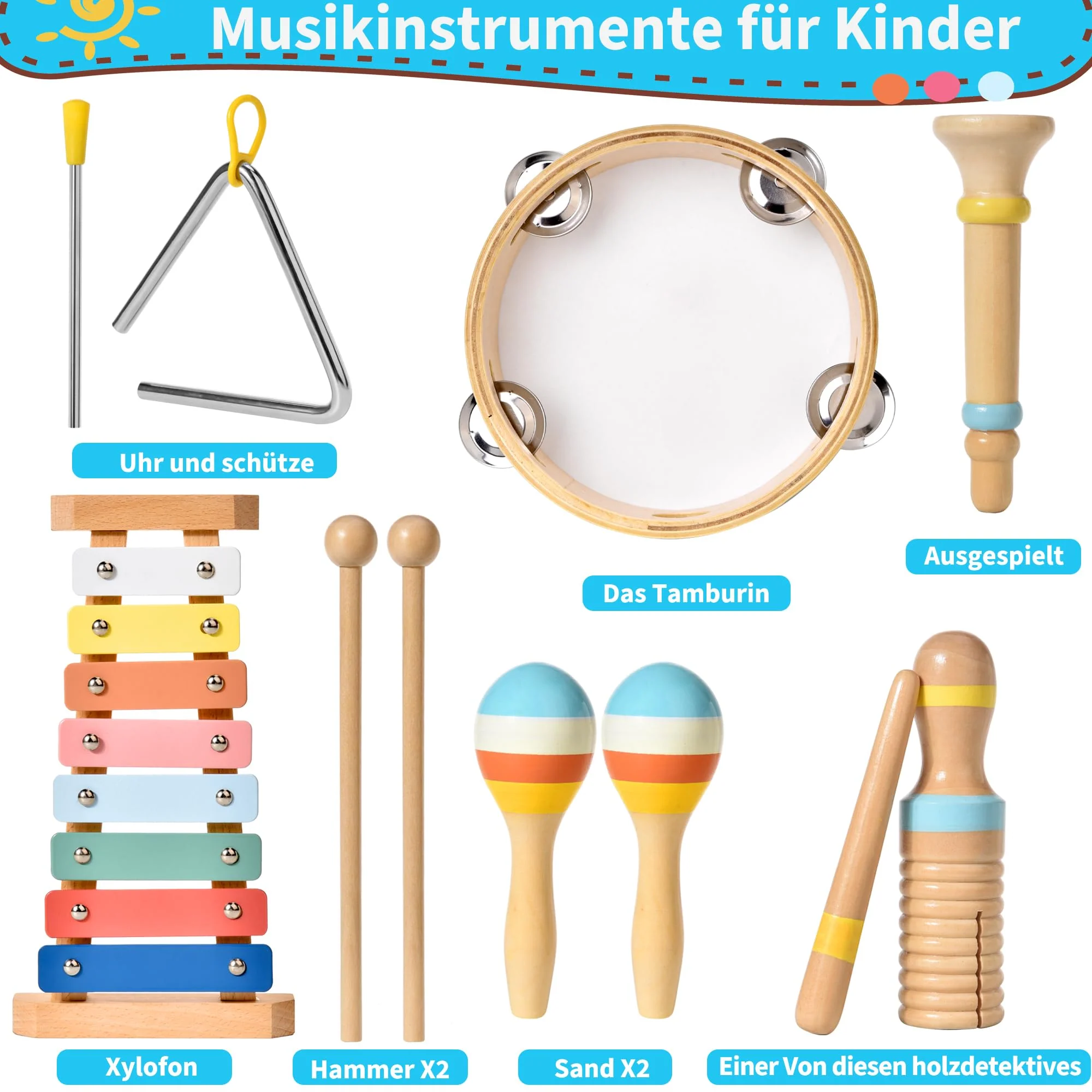 Tokiyis Musikinstrumente für Kinder Kinderspielzeug ab 1 Jahre Holzspielzeug Baby Schlagzeug Kinder Trommel Percussion Instrumente Musikinstrumente Baby Montessori Spielzeug für 2 3 4 5 Jahre - Image 4