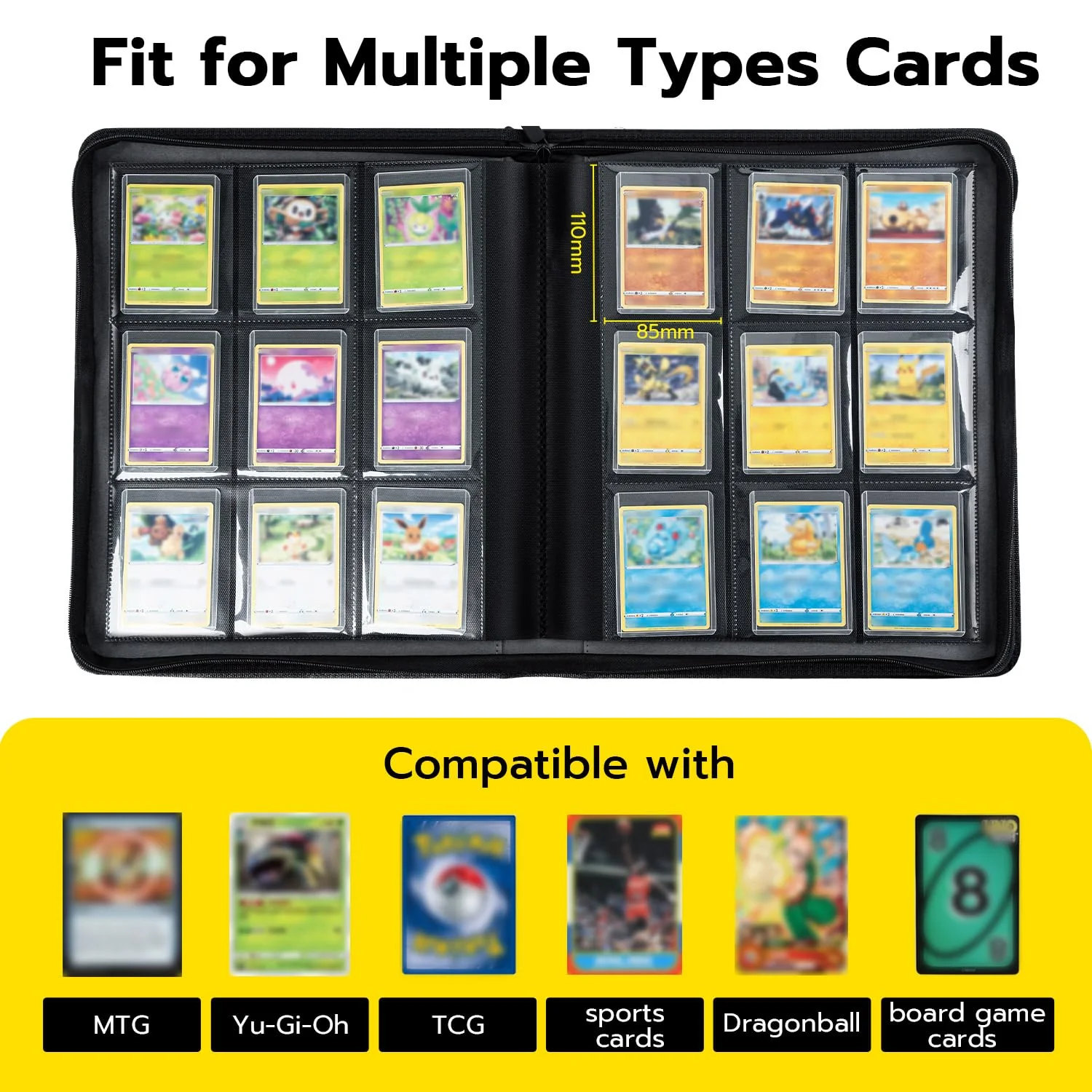 Tolesum Toploader Sammelkarten Album für 216 Toploader mit 10pcs Toploaders Cards, 9 Fächer Top loader Binder mit Hüllen für 3"x4" Rigid Toploader Card, Toploader ordner für TCG, MTG, Kartenalbum - Image 4