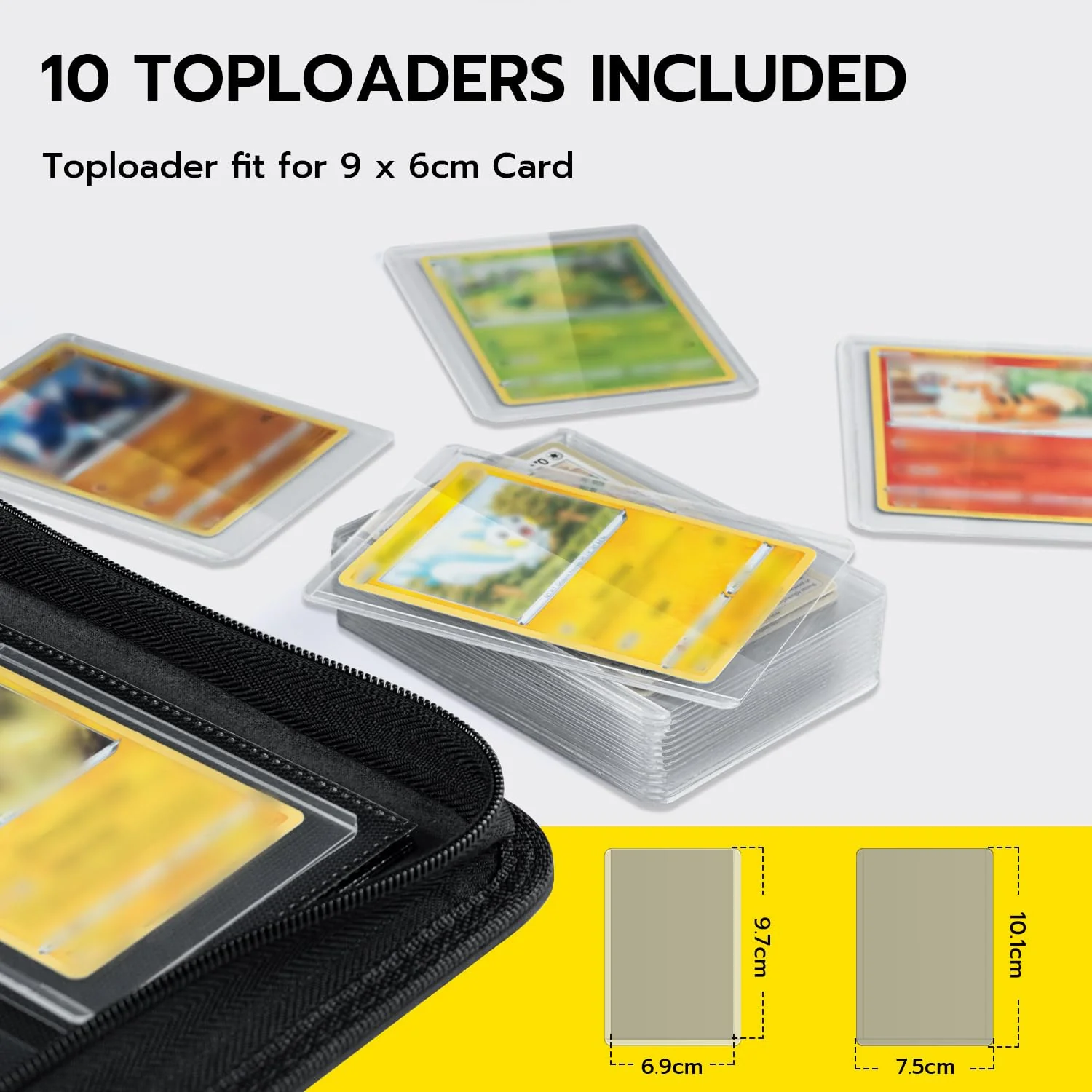 Tolesum Toploader Sammelkarten Album für 216 Toploader mit 10pcs Toploaders Cards, 9 Fächer Top loader Binder mit Hüllen für 3"x4" Rigid Toploader Card, Toploader ordner für TCG, MTG, Kartenalbum - Image 6