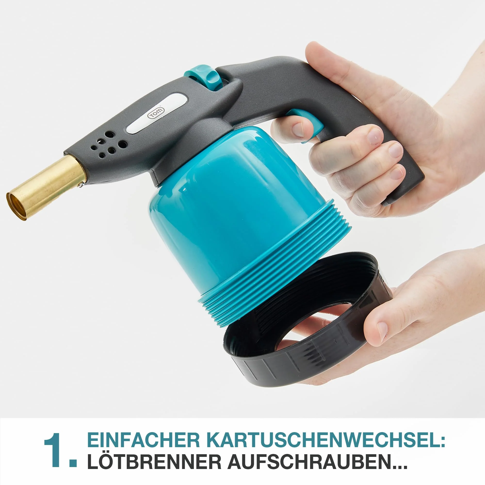 TOM Gas-Lötbrenner im Set – inkl. 4 x 190 g Universal Gaskartuschen – 1300°C – Lötlampe zum Weich- oder Hartlöten – Piezozündung – Bunsenbrenner Gasbrenner (Lötbrenner mit 4 Gaskartuschen) - Image 4