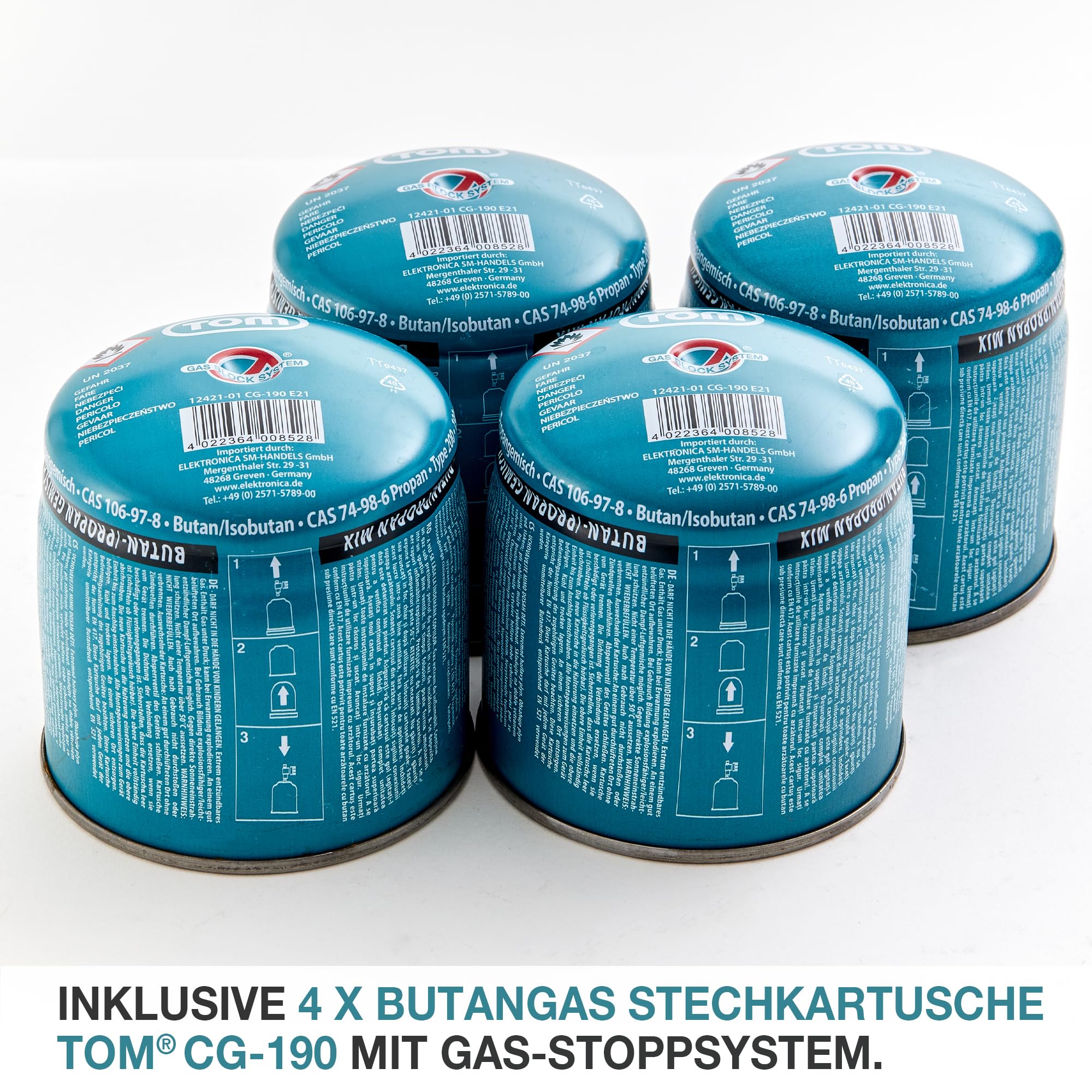 TOM Gas-Lötbrenner im Set – inkl. 4 x 190 g Universal Gaskartuschen – 1300°C – Lötlampe zum Weich- oder Hartlöten – Piezozündung – Bunsenbrenner Gasbrenner (Lötbrenner mit 4 Gaskartuschen) - Image 9