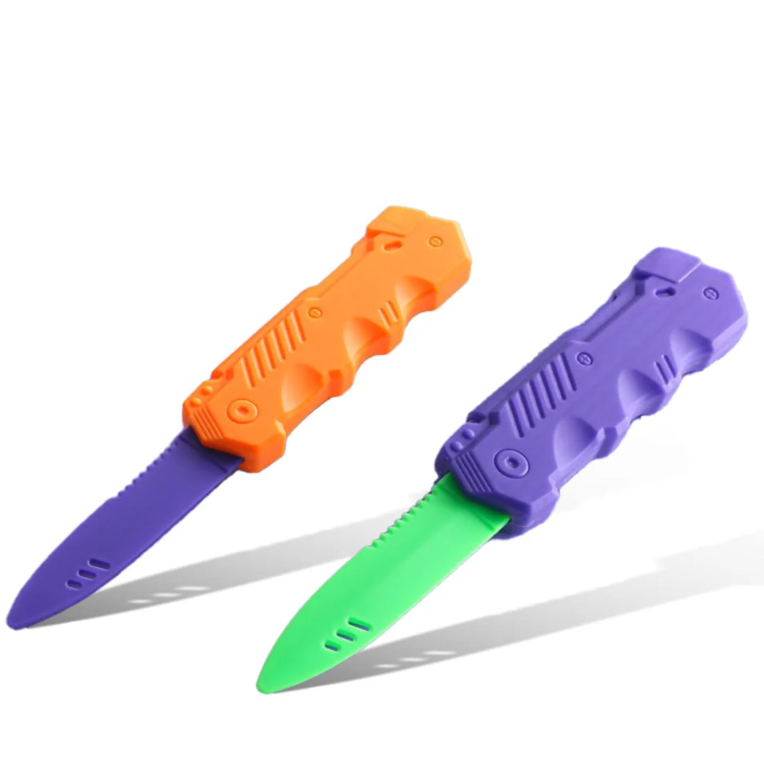 Tomedeks 2 Stück Plastikmesser, Verschwindete Trickmesser, Einziehbare Klinge Gefälschte Theatermasser Zaubermesser Kunststoff,Spielzeug Messer Für Kinder Erwachsene Aprilscherz(orange/Grün) - Image 2