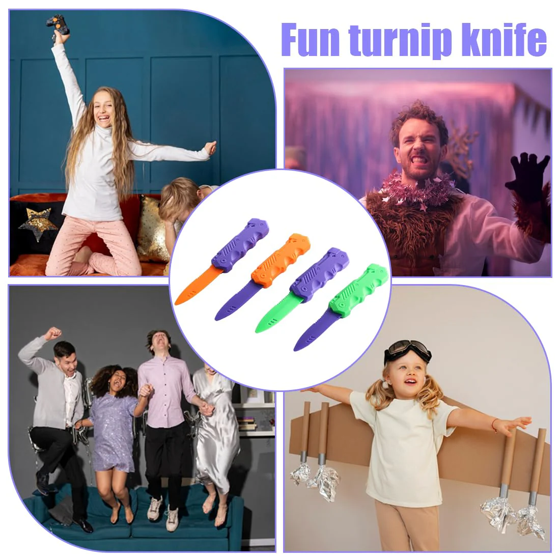 Tomedeks 2 Stück Plastikmesser, Verschwindete Trickmesser, Einziehbare Klinge Gefälschte Theatermasser Zaubermesser Kunststoff,Spielzeug Messer Für Kinder Erwachsene Aprilscherz(orange/Grün) - Image 3