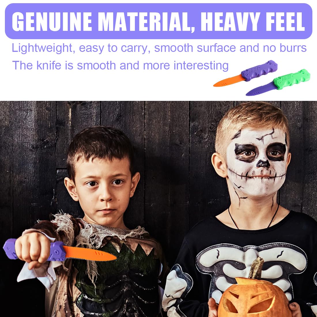 Tomedeks 2 Stück Plastikmesser, Verschwindete Trickmesser, Einziehbare Klinge Gefälschte Theatermasser Zaubermesser Kunststoff,Spielzeug Messer Für Kinder Erwachsene Aprilscherz(orange/Grün) - Image 5