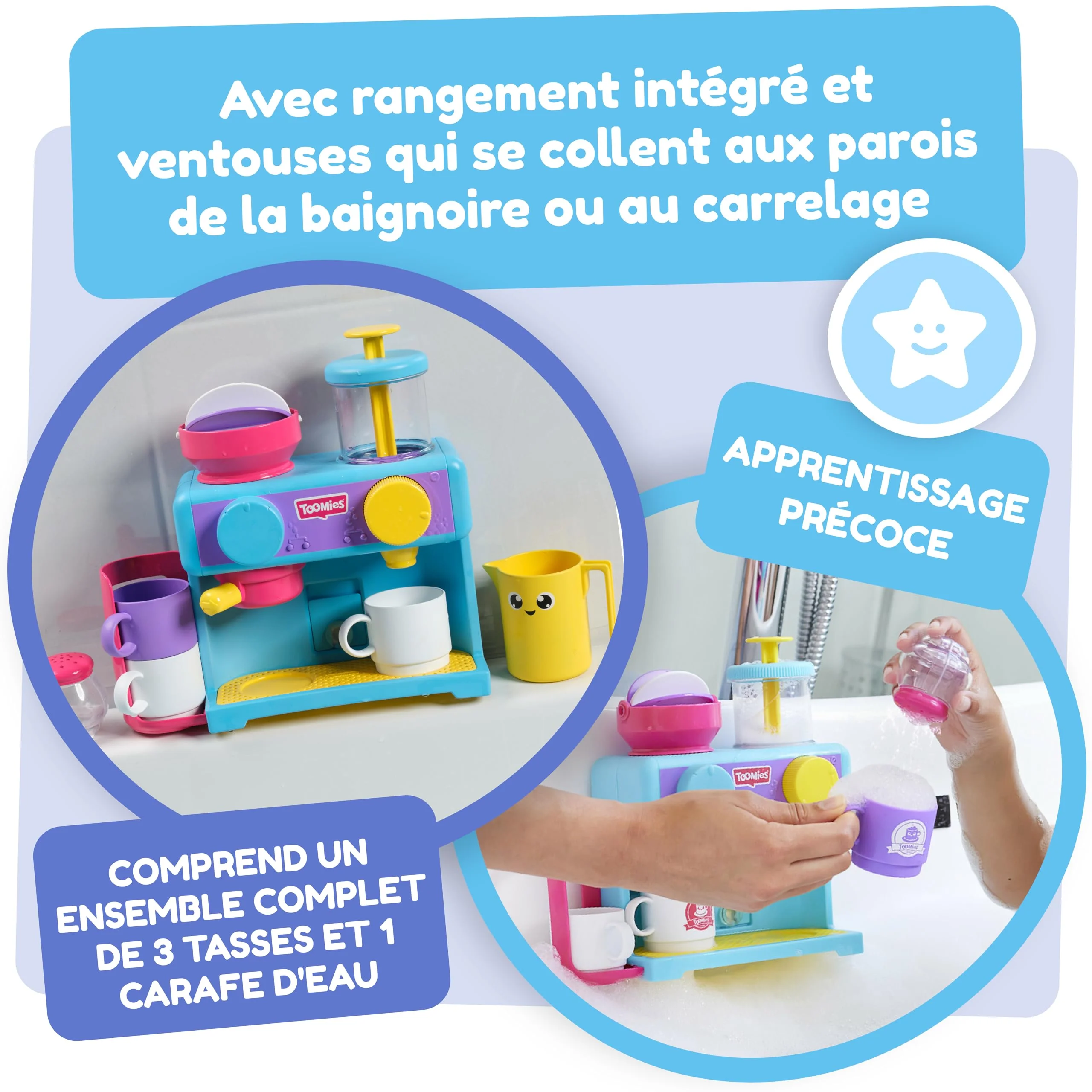 Tomy Toomies Bade-Barista – Wandmontiertes Baby-Badespielzeug als Café & Schaumbad-Spielküche für Kleinkinder – Küchen-Set: 3 Tassen, 1 Krug, 1 Shaker – ab 18 Monaten für Mädchen & Jungen - Image 3