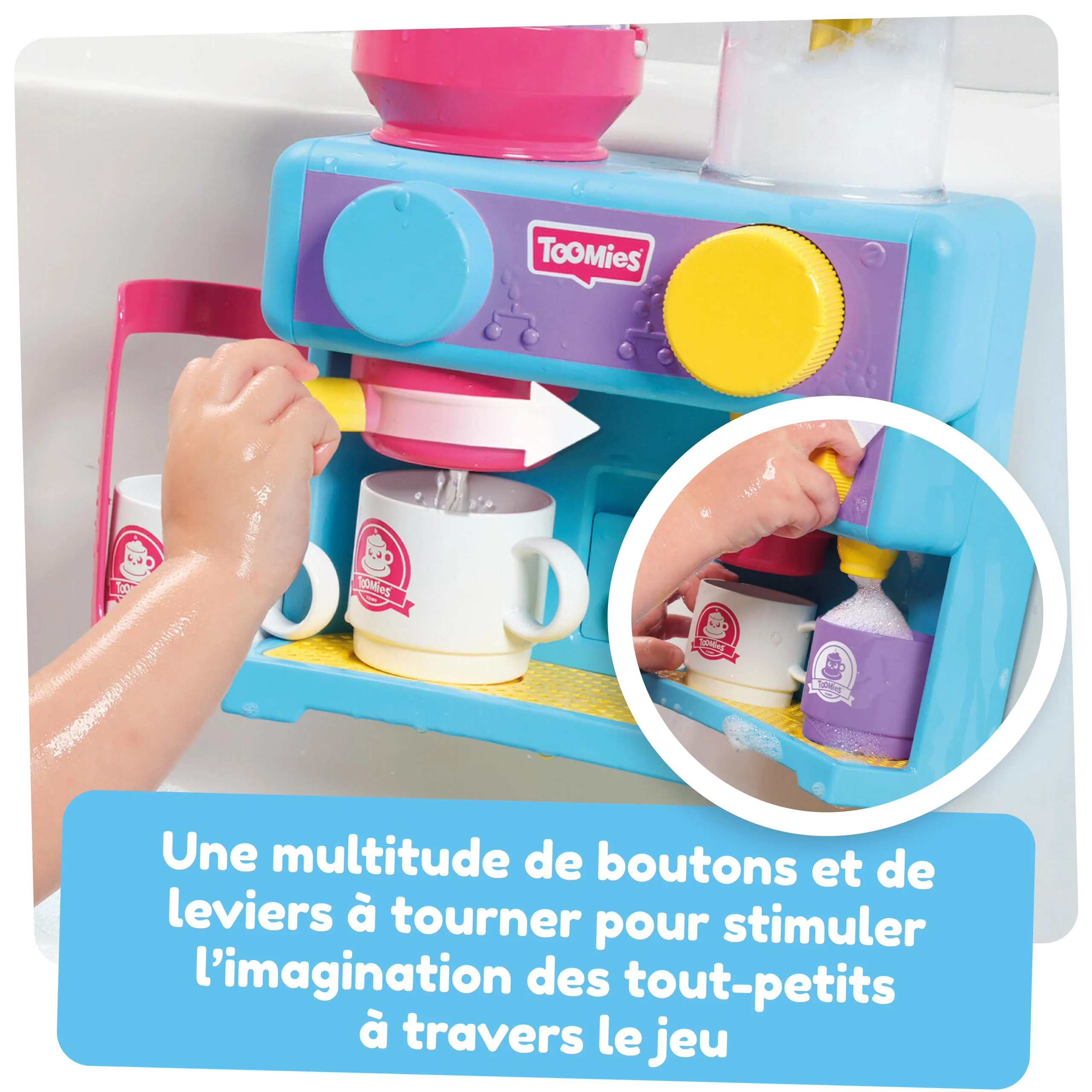 Tomy Toomies Bade-Barista – Wandmontiertes Baby-Badespielzeug als Café & Schaumbad-Spielküche für Kleinkinder – Küchen-Set: 3 Tassen, 1 Krug, 1 Shaker – ab 18 Monaten für Mädchen & Jungen - Image 5