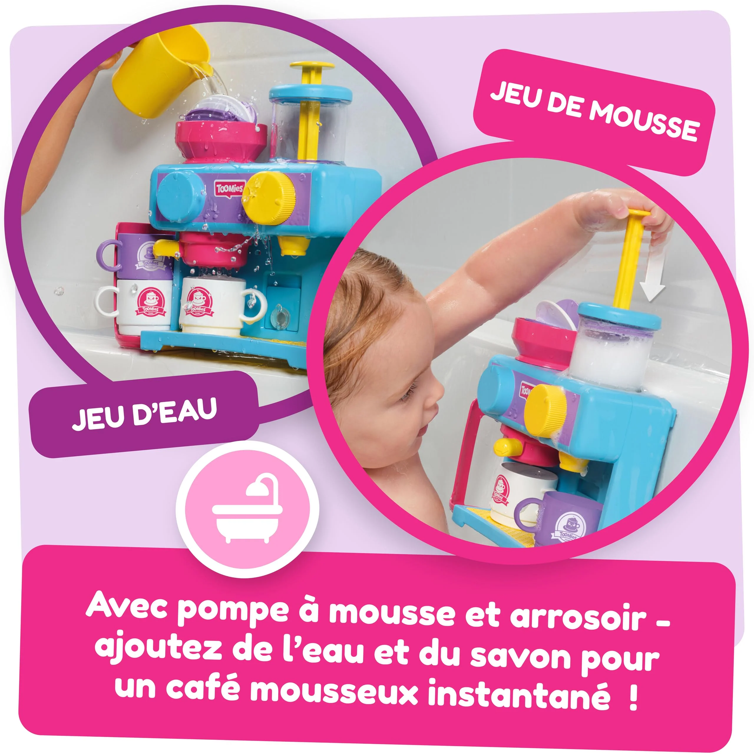 Tomy Toomies Bade-Barista – Wandmontiertes Baby-Badespielzeug als Café & Schaumbad-Spielküche für Kleinkinder – Küchen-Set: 3 Tassen, 1 Krug, 1 Shaker – ab 18 Monaten für Mädchen & Jungen - Image 6