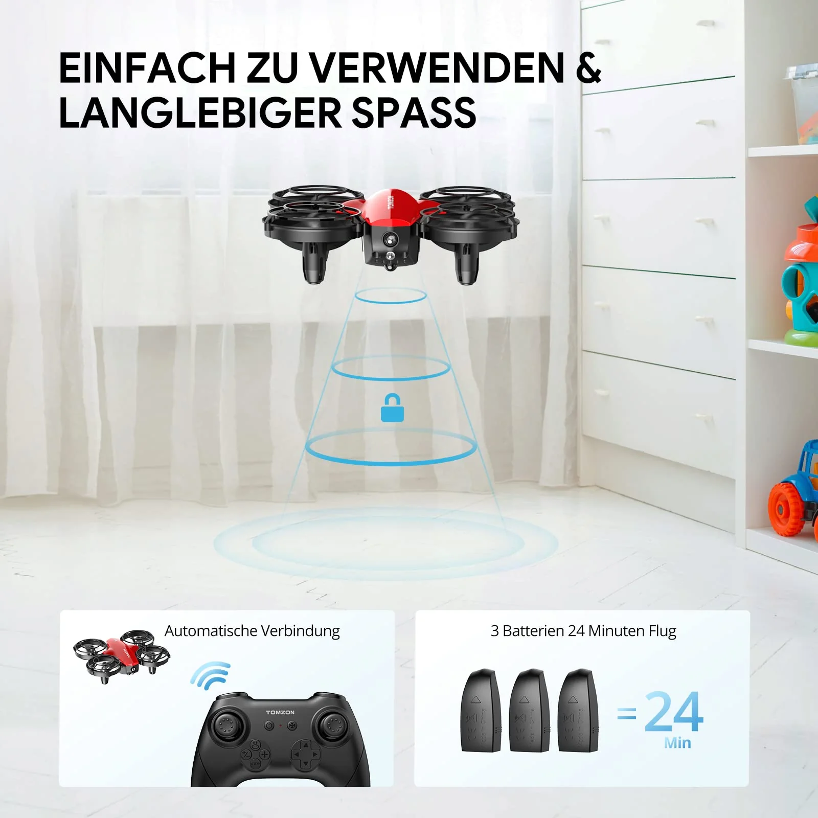 Tomzon mini Drohne für Kinder Anfänger RC Quadrocopter mit 24min Lange Flugzeit, Kampfdrohne mit 360° Propellerschutz, Flugzeug ferngesteuert Spielzeug Drohne Werfen Go/3D Flip/Kreisflug, Nano Drone - Image 3