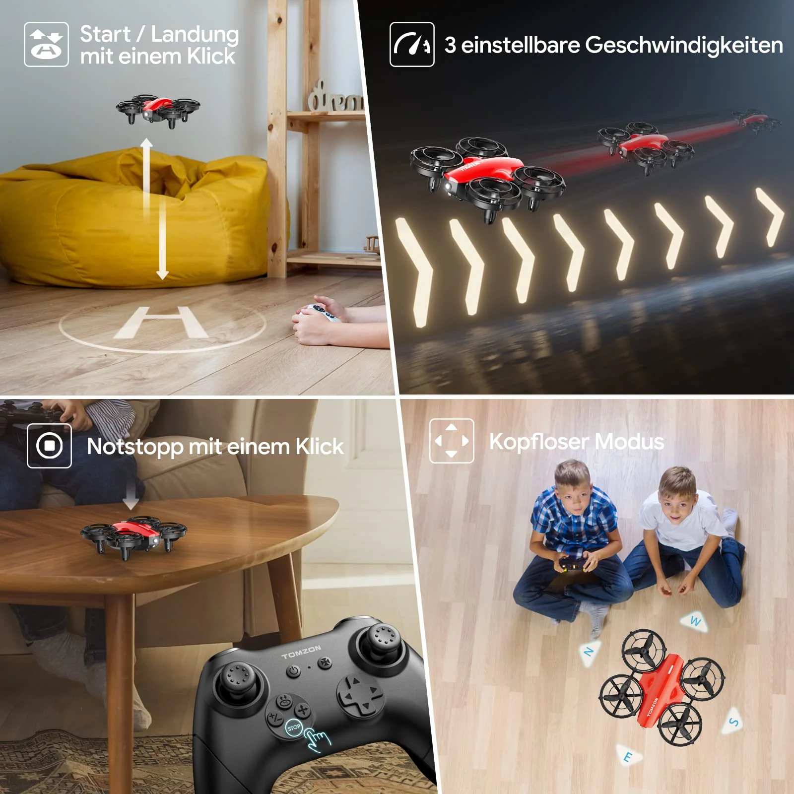 Tomzon mini Drohne für Kinder Anfänger RC Quadrocopter mit 24min Lange Flugzeit, Kampfdrohne mit 360° Propellerschutz, Flugzeug ferngesteuert Spielzeug Drohne Werfen Go/3D Flip/Kreisflug, Nano Drone - Image 4