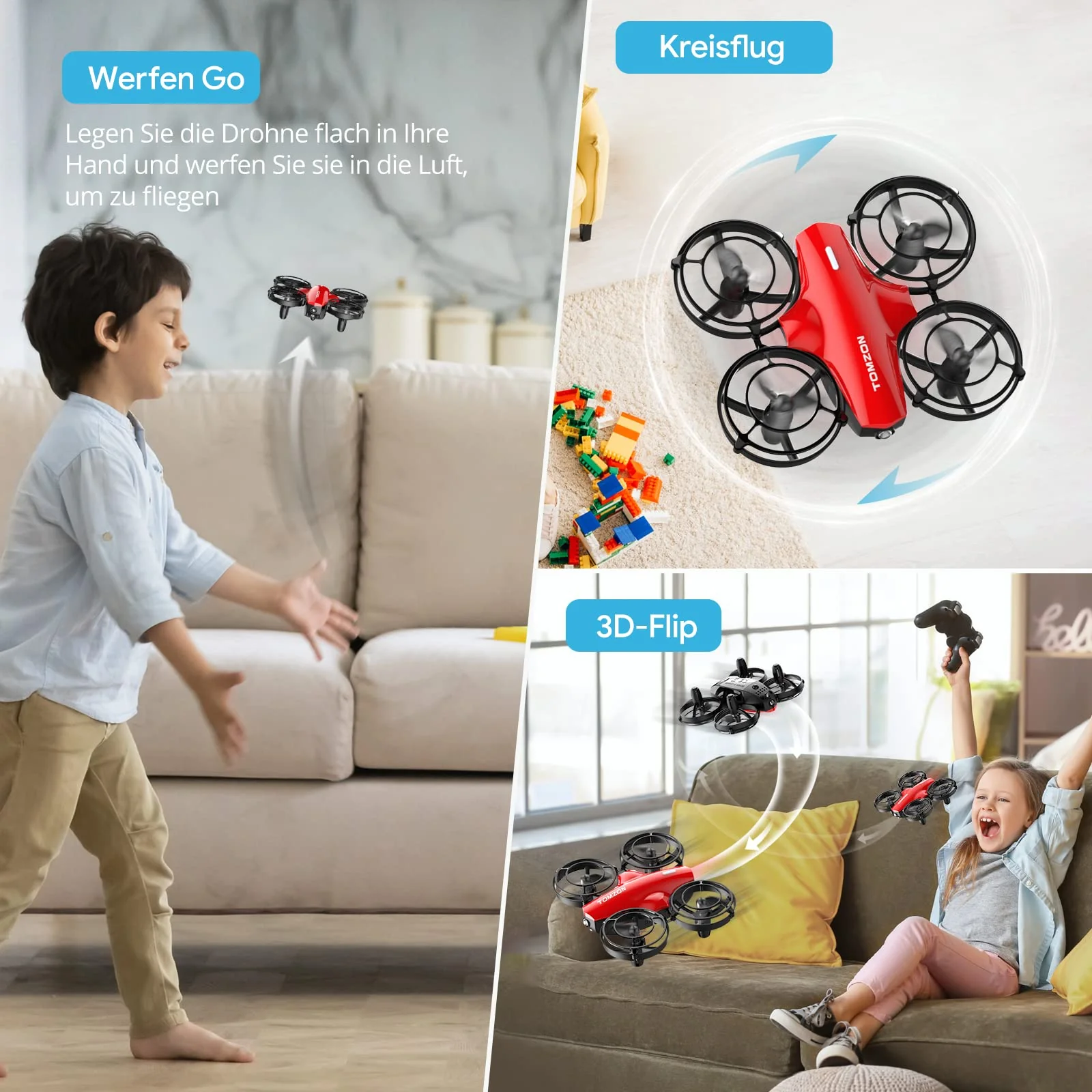 Tomzon mini Drohne für Kinder Anfänger RC Quadrocopter mit 24min Lange Flugzeit, Kampfdrohne mit 360° Propellerschutz, Flugzeug ferngesteuert Spielzeug Drohne Werfen Go/3D Flip/Kreisflug, Nano Drone - Image 6