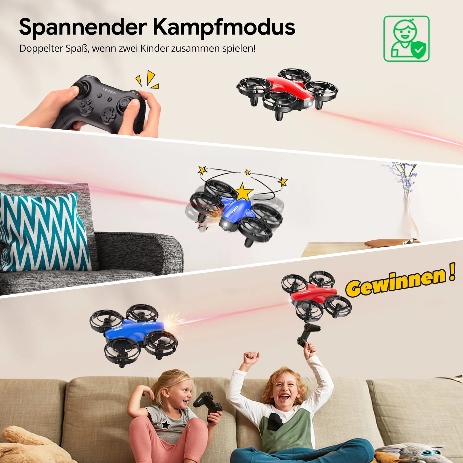 Tomzon mini Drohne für Kinder Anfänger RC Quadrocopter mit 24min Lange Flugzeit, Kampfdrohne mit 360° Propellerschutz, Flugzeug ferngesteuert Spielzeug Drohne Werfen Go/3D Flip/Kreisflug, Nano Drone - Image 7