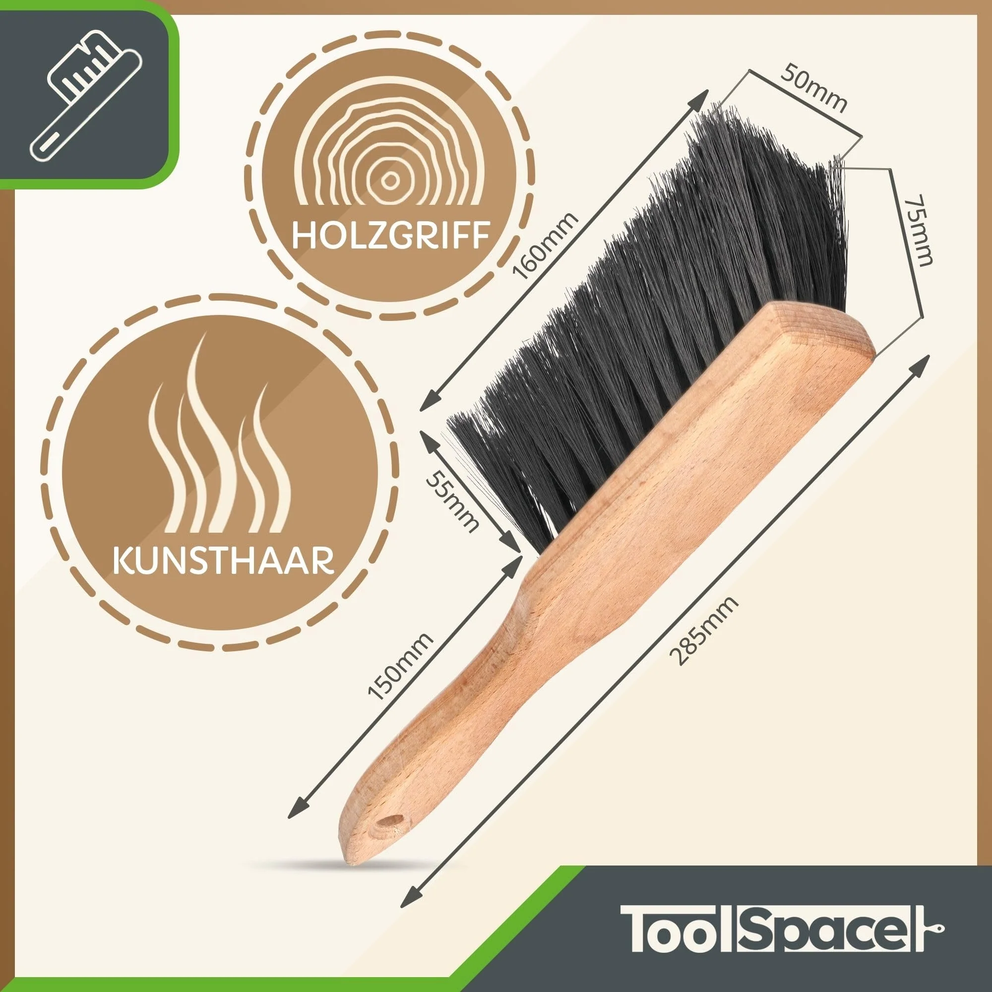 ToolSpace Handbesen x 2 - Handfeger aus Holz | Kehrwisch Besen Kunstborsten | Handkehrbesen | Handbesen Kamin, Camping | Kunststoff | Besen Winkel | Kehrset | Holzgriff Bürste | Hand Staubsauger - Image 3