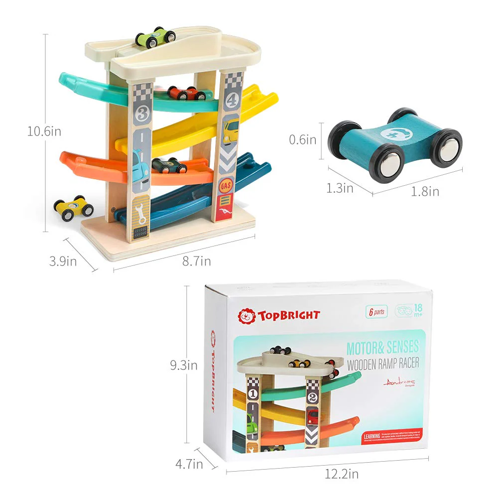 TOP BRIGHT Kugelbahn Autorennbahn aus Holz mit 4 Autos - Kinderspielzeug Geschenke für Kinder, Baby Spielzeug ab 1 Jahr Jungen und Mädchen - Image 5