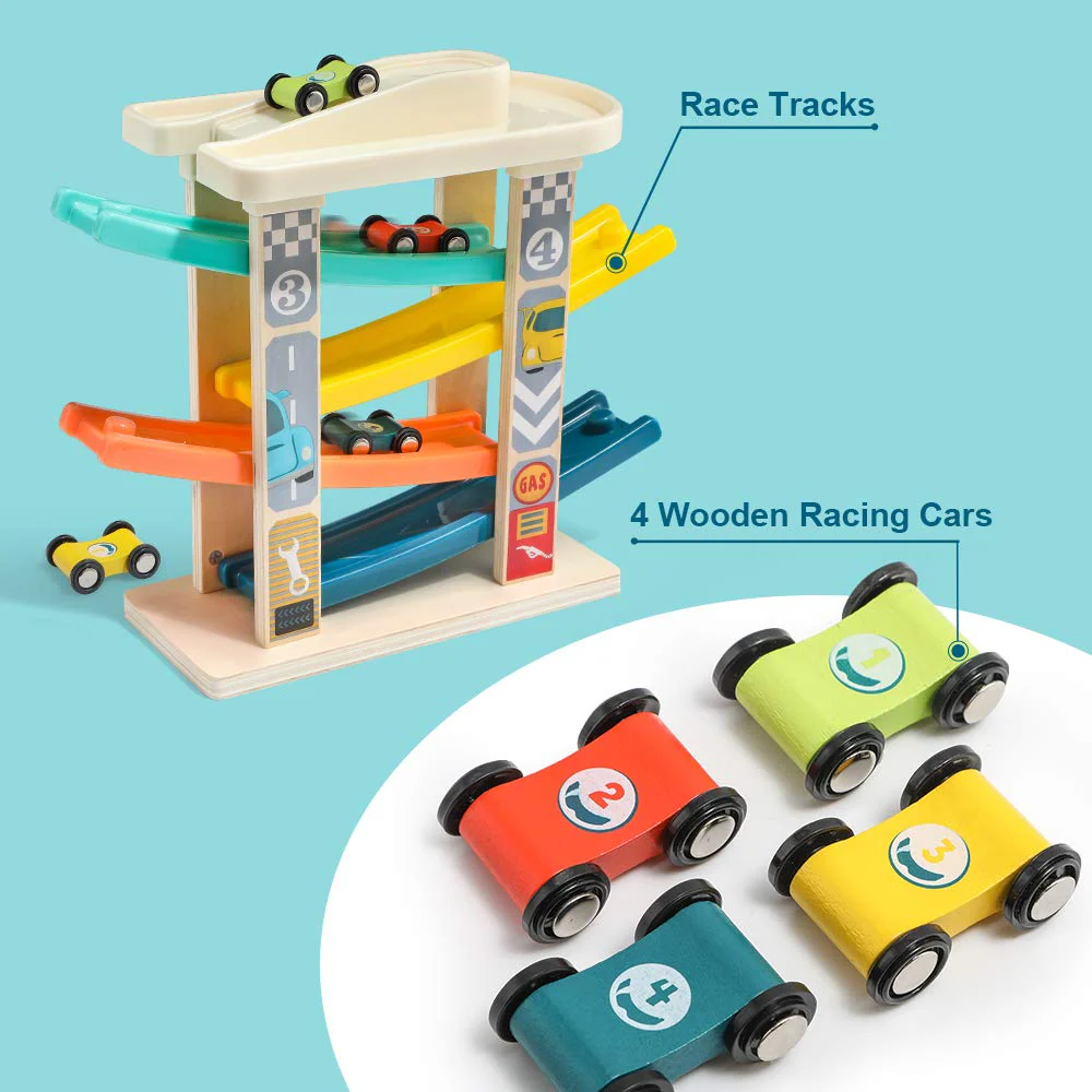 TOP BRIGHT Kugelbahn Autorennbahn aus Holz mit 4 Autos - Kinderspielzeug Geschenke für Kinder, Baby Spielzeug ab 1 Jahr Jungen und Mädchen - Image 9