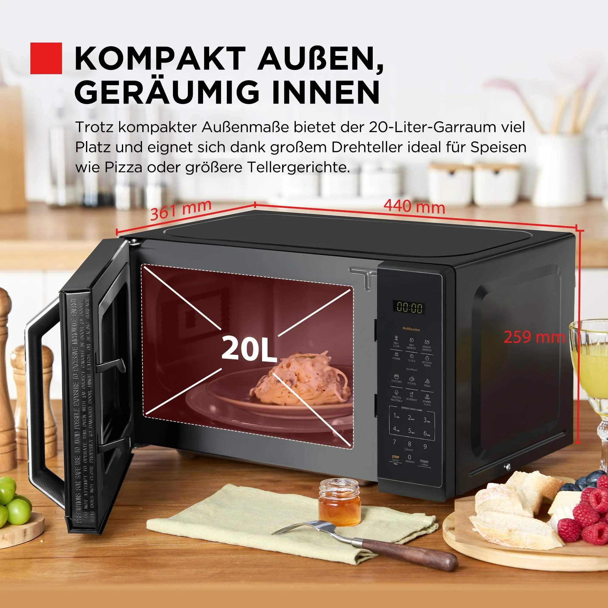 TOSHIBA Mikrowelle in spiegelndem Schwarz, 20 Liter, 800W, digitale Solo-Klein Mikrowelle mit 11 Leistungsstufen, 6 Automatikprogrammen, Express-Kochfunktion, Auftauen, Digitaldisplay, MW3-EM20PE(BM) - Image 8