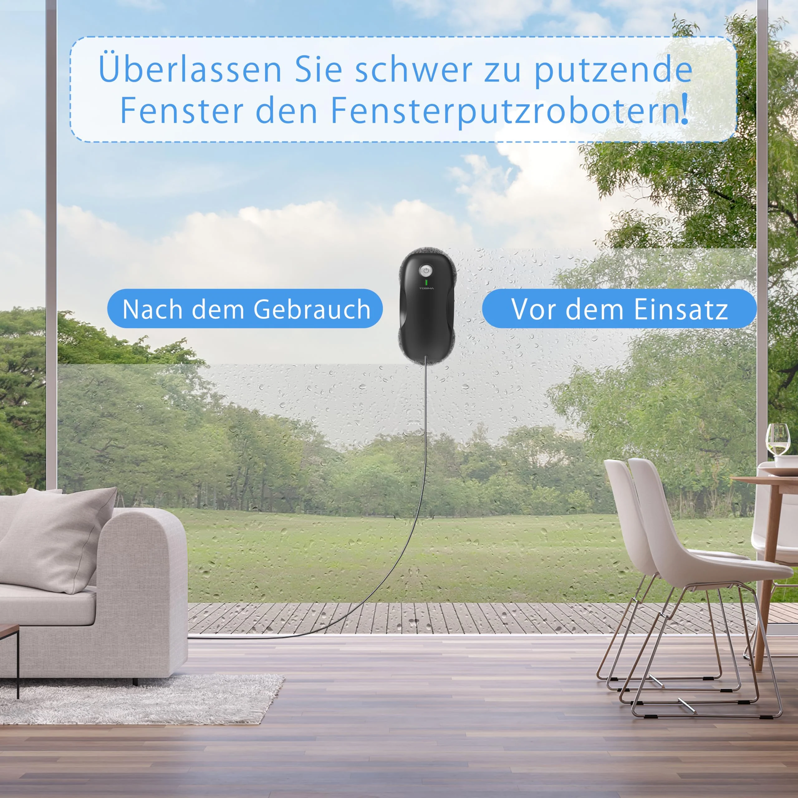 Tosima W2 Fensterputzroboter 3800PA, Fensterputzer Elektrisch- mit Dreifachem Sicherheitssystem, Intelligenter Navigation, Fernbedienung, für Alle Glatten Oberflächen, mit 12 Tüchern (6 Paare) - Image 3