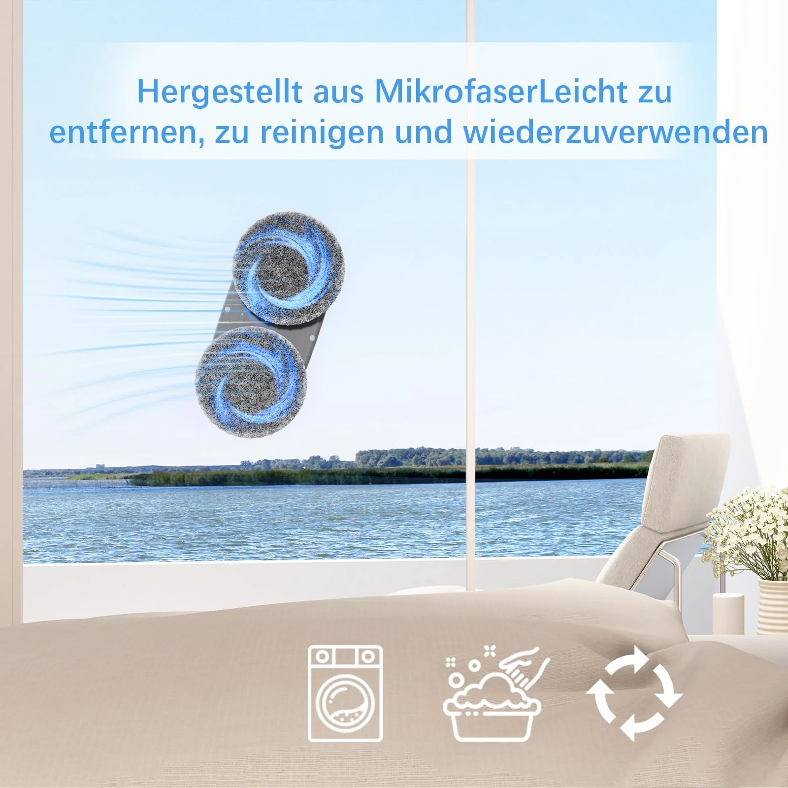 Tosima W2 Fensterputzroboter 3800PA, Fensterputzer Elektrisch- mit Dreifachem Sicherheitssystem, Intelligenter Navigation, Fernbedienung, für Alle Glatten Oberflächen, mit 12 Tüchern (6 Paare) - Image 9