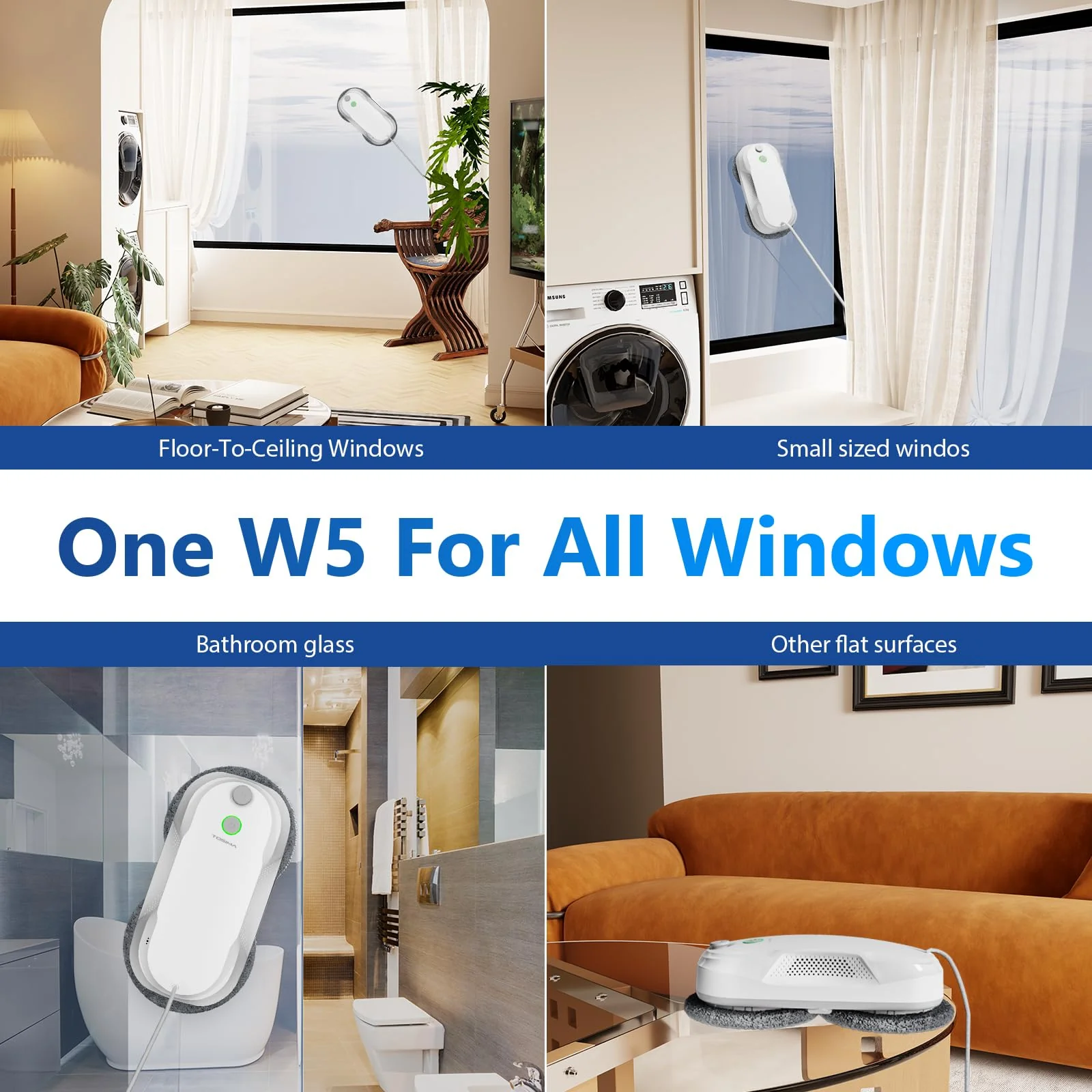 Tosima W5 Fensterputzroboter- Fensterroboter mit doppelter Düse,Einzigartige Variable Frequenzabsaugung, dreifaches Sicherheitssystem, Kantenerkennungsfunktion, intelligente Navigation (Weiß) - Image 3