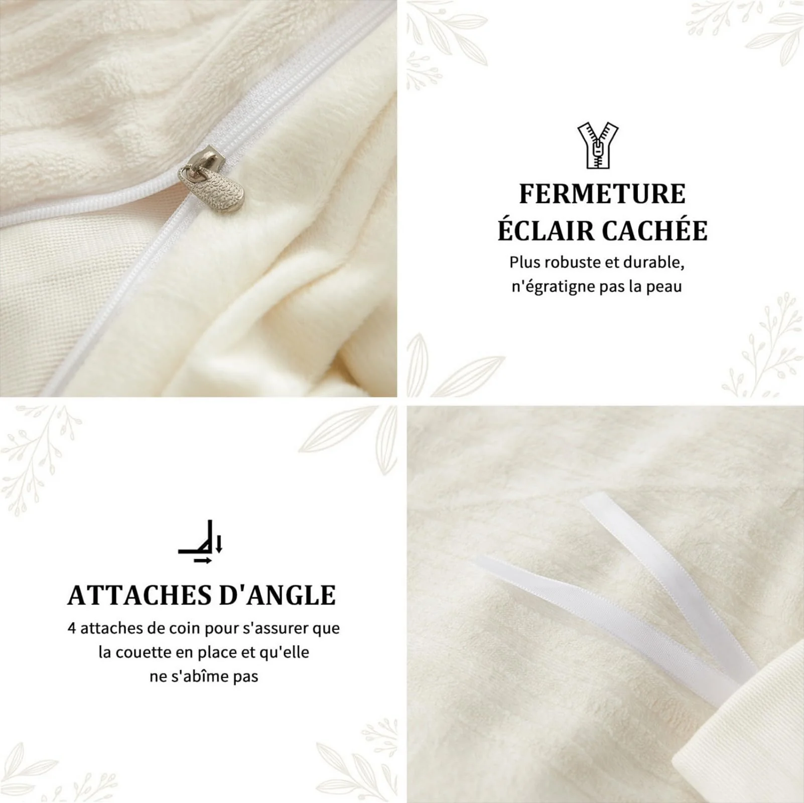 Tospass Plüsch Bettwäsche 220x240cm Beige Jacquard Flanell Samt Biber Bettbezug Warme Cashmere Touch Flauschig Deckenbezug Coral Fleece Winterbettwäsche mit Reißverschluss und 2 Kissenbezug 80x80cm - Image 5