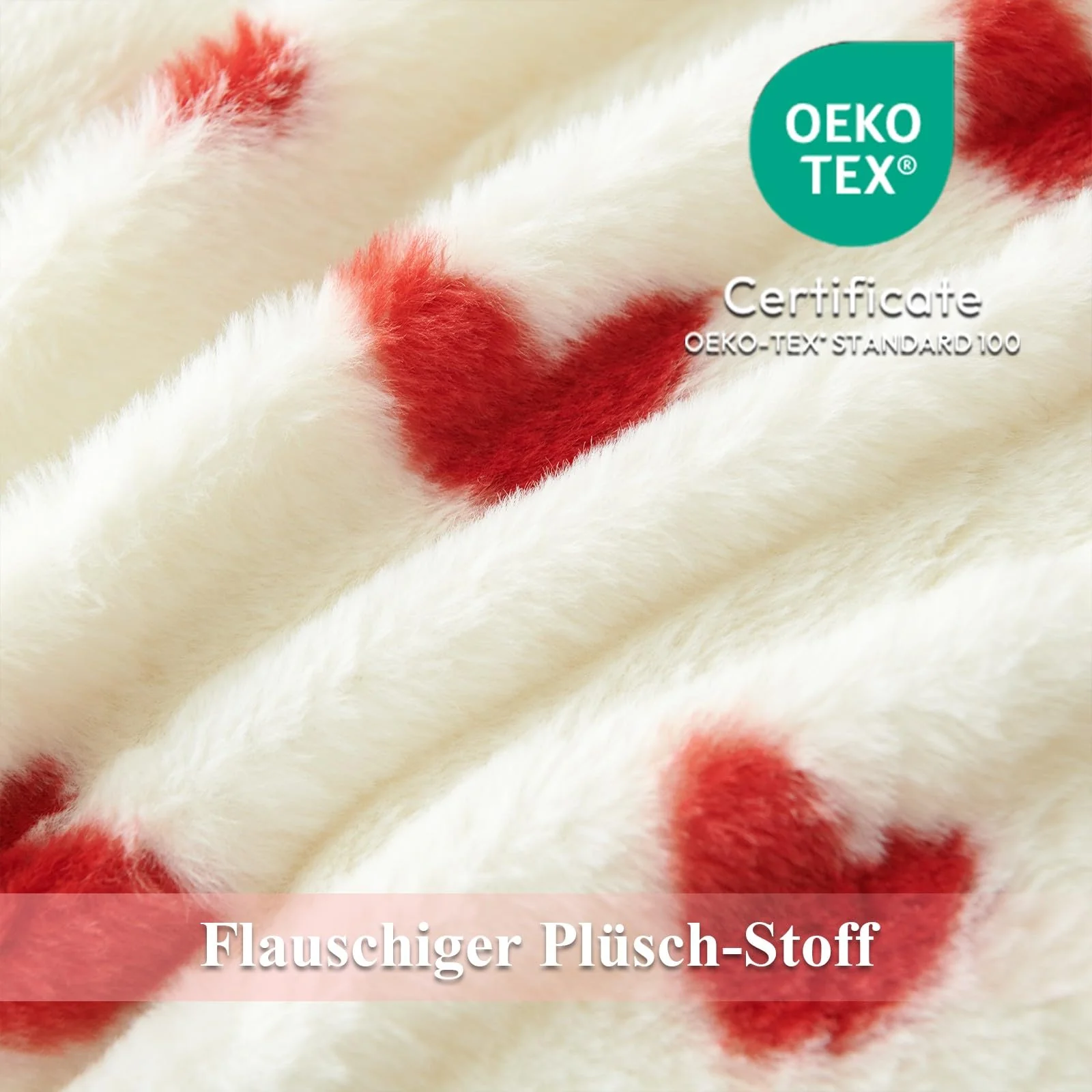 Tospass Plüsch Bettwäsche Set 200x200cm Rot Weiß Herz Liebe Kunstfell Warme Winterbettwäsche Flanell Samt Biber Flauschig Deckenbezug Fleece Bettbezug mit Reißverschluss und 1 Kissenbezug 80x80cm - Image 2