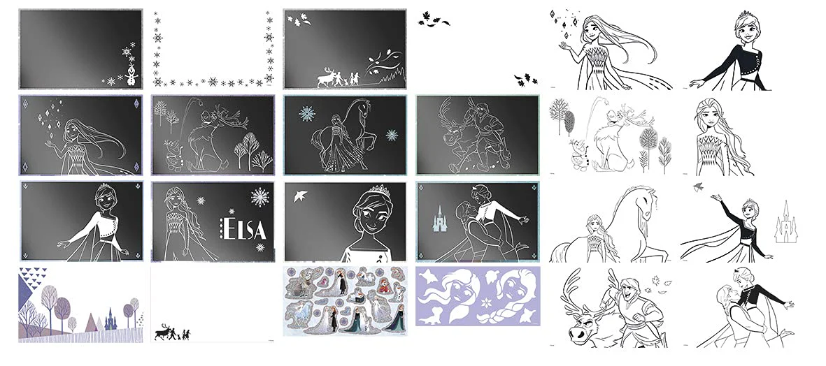 Totum Frozen II Scratch Book: Kratzbuch & Ausmalbuch mit Schablonen und Glitzerstickern mit Anna & ELSA, Activity Book für zuhause und unterwegs 681439, [A] 'Blau, Weiß, Silber' - Image 2