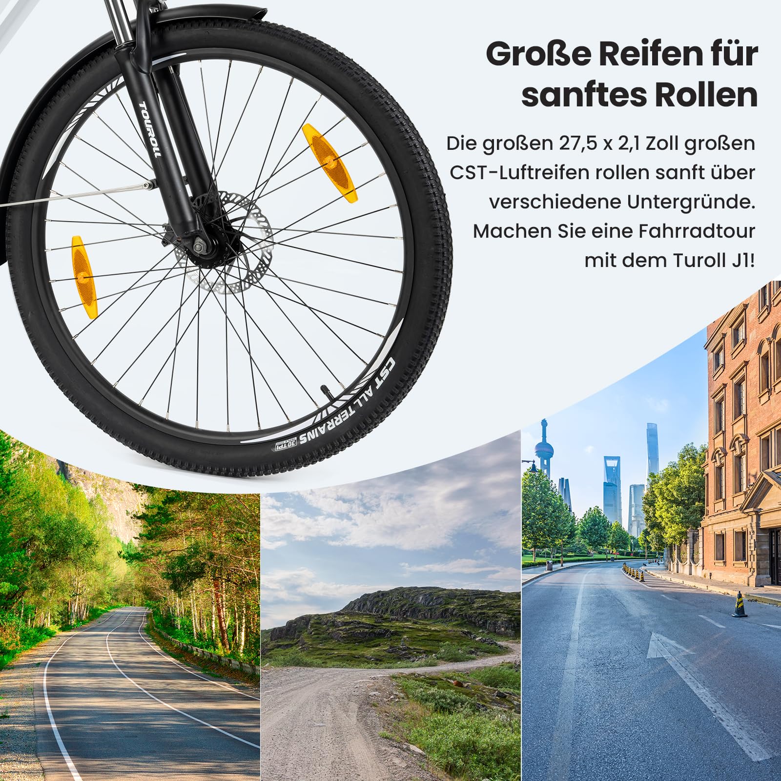 Touroll 27,5 Zoll E Bike, Elektrofahrrad E-Bike Herren Damen mit 36V 15.6Ah 561.6Wh Akku, Bis zu 100KM, 250W Motor, E-Fahrrad mit 7-Gang-Getriebe, Pedelec Citybike EBike für Trekking J1 - Image 4