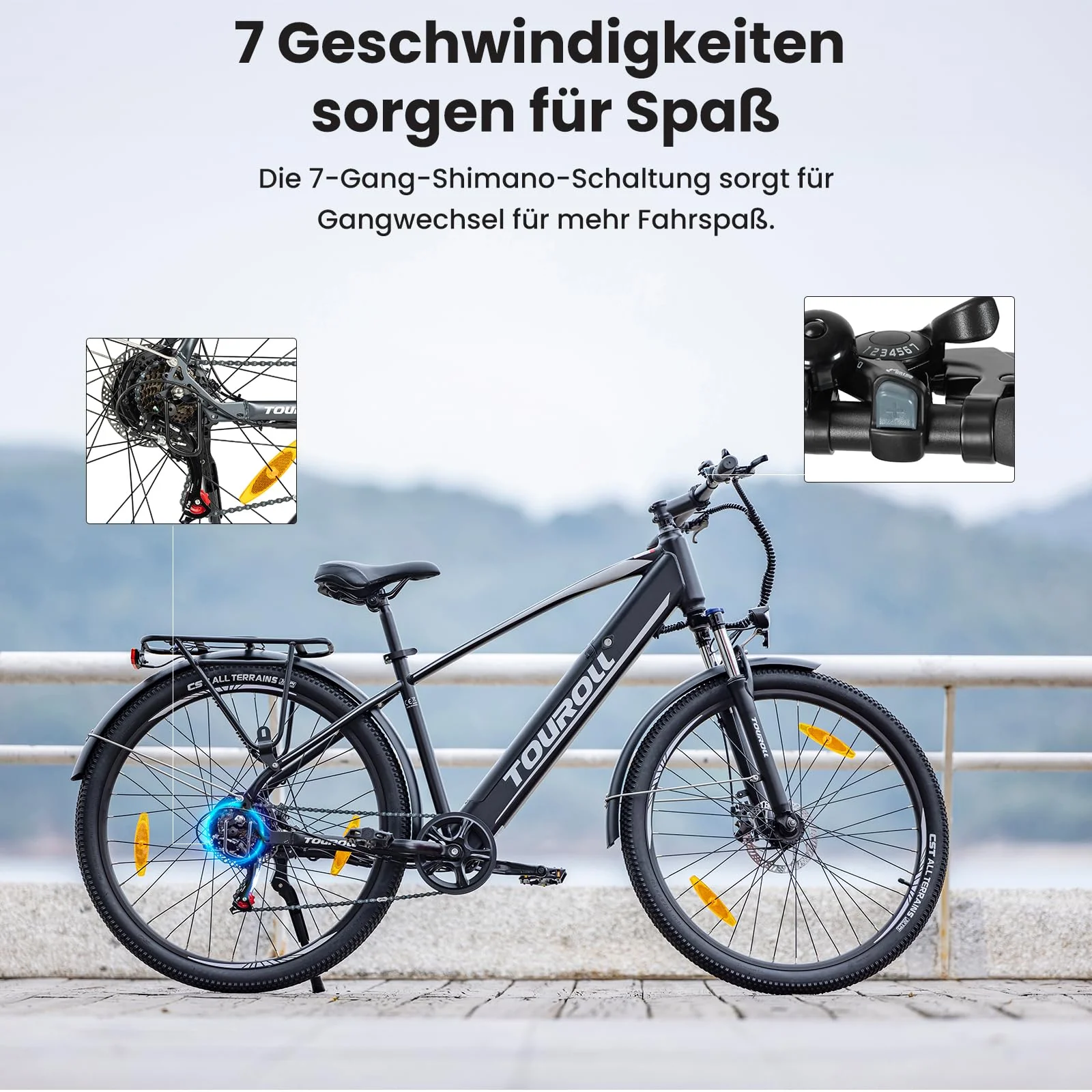 Touroll 27,5 Zoll E Bike, Elektrofahrrad E-Bike Herren Damen mit 36V 15.6Ah 561.6Wh Akku, Bis zu 100KM, 250W Motor, E-Fahrrad mit 7-Gang-Getriebe, Pedelec Citybike EBike für Trekking J1 - Image 6