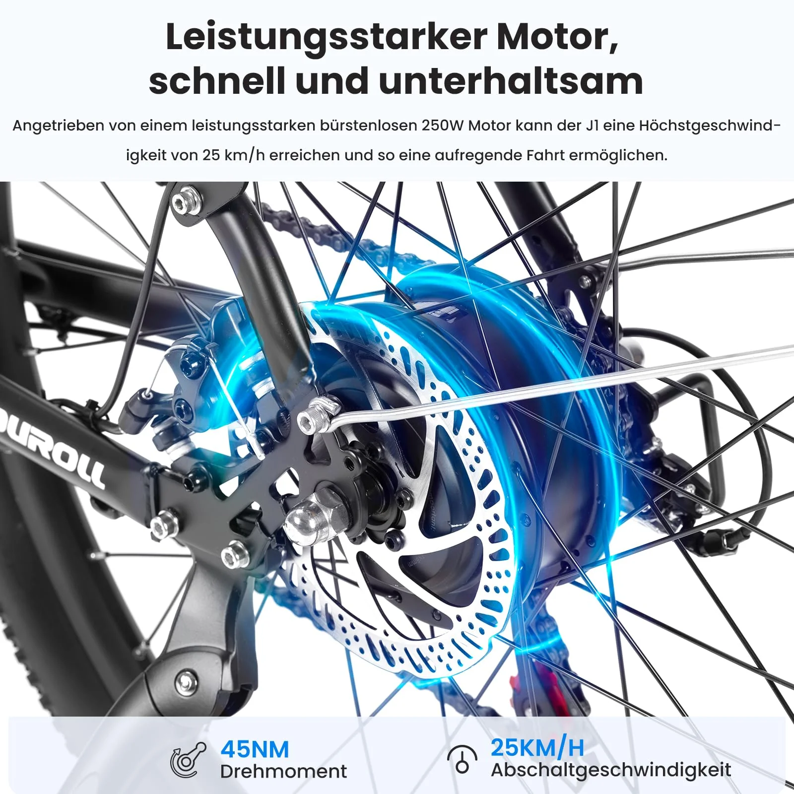 Touroll 27,5 Zoll E Bike, Elektrofahrrad E-Bike Herren Damen mit 36V 15.6Ah 561.6Wh Akku, Bis zu 100KM, 250W Motor, E-Fahrrad mit 7-Gang-Getriebe, Pedelec Citybike EBike für Trekking J1 - Image 7