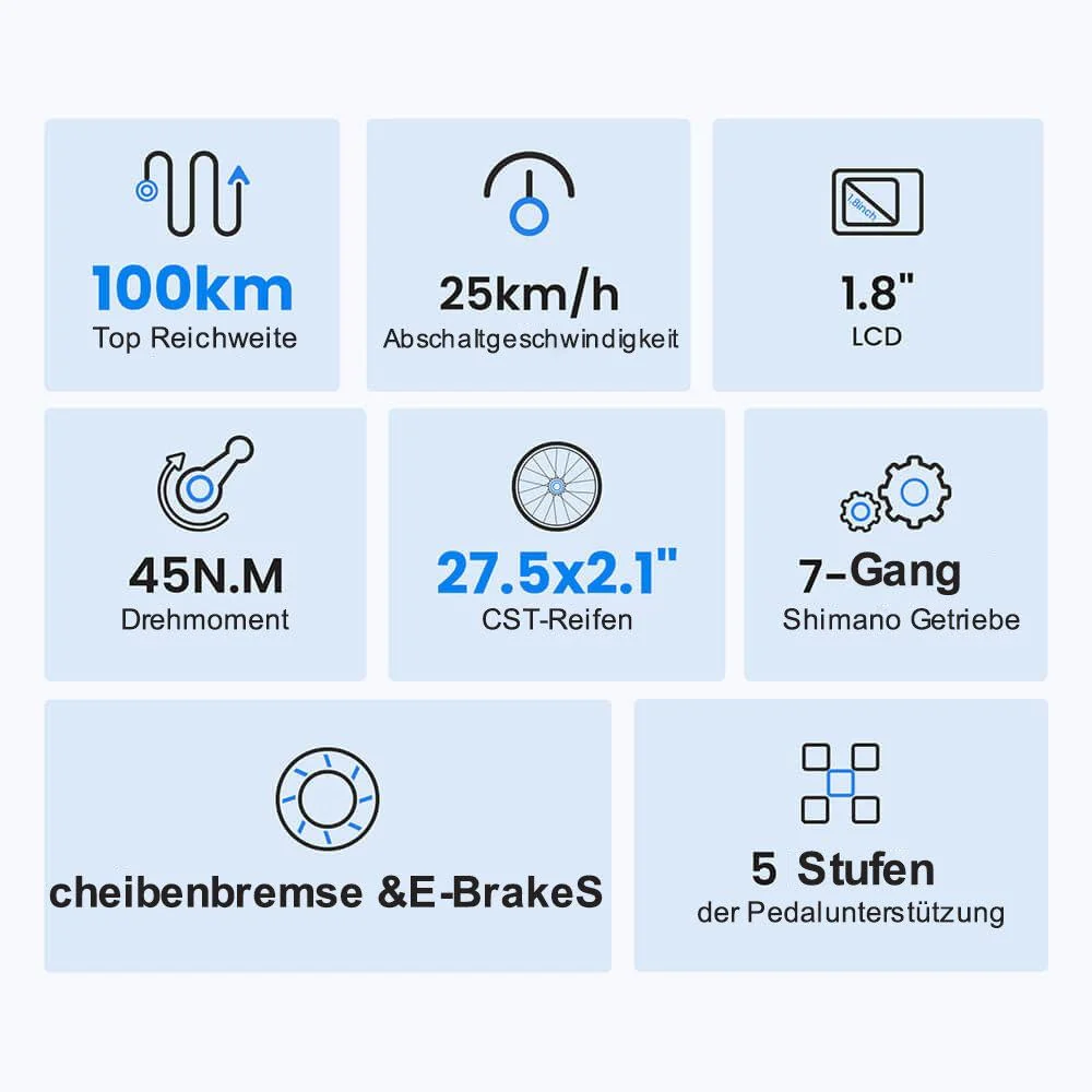 Touroll 27,5 Zoll E Bike, Elektrofahrrad E-Bike Herren Damen mit 36V 15.6Ah 561.6Wh Akku, Bis zu 100KM, 250W Motor, E-Fahrrad mit 7-Gang-Getriebe, Pedelec Citybike EBike für Trekking J1 - Image 9
