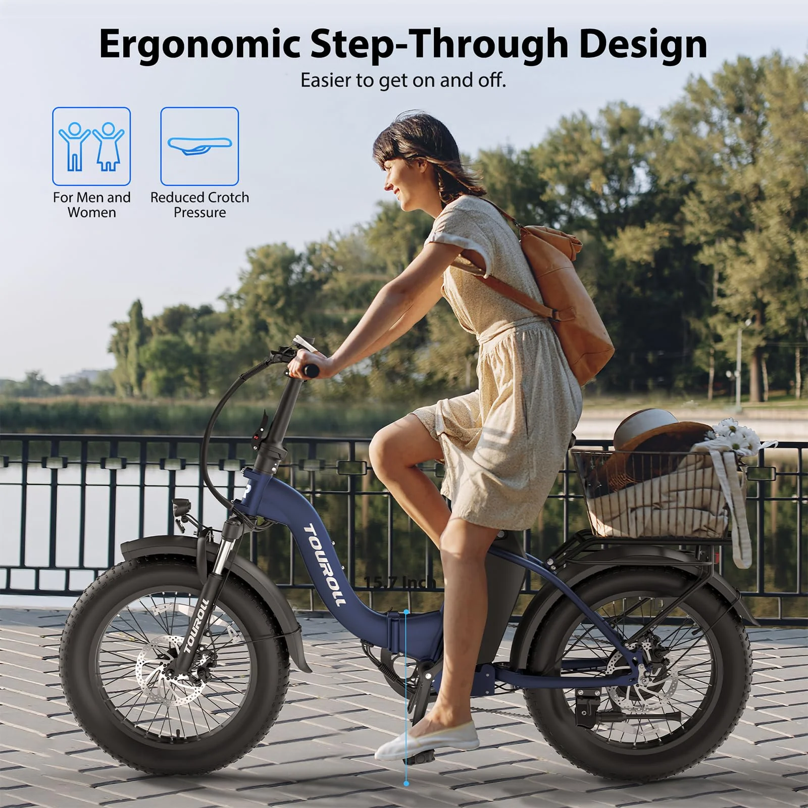 Touroll Klapprad E Bike, 20 * 4 Zoll Elektrofahrräder mit 48v 15Ah Akku, 25km/h, Reichweite bis zu 120-150km, 250W 55N.M Motor E-Bike mit 7-Gang, LCD-Display, Elektrofahrrad für Herren Damen - Image 2