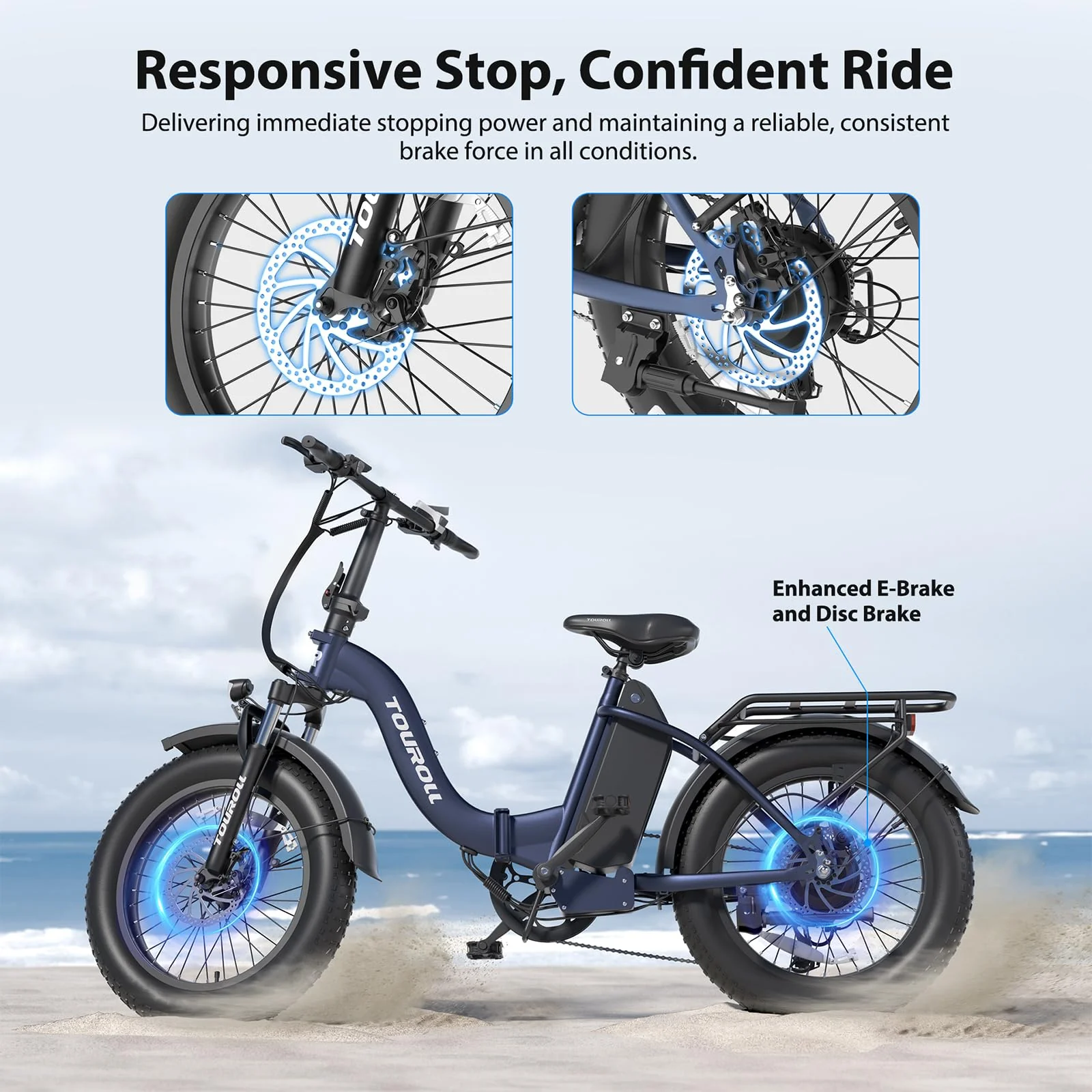 Touroll Klapprad E Bike, 20 * 4 Zoll Elektrofahrräder mit 48v 15Ah Akku, 25km/h, Reichweite bis zu 120-150km, 250W 55N.M Motor E-Bike mit 7-Gang, LCD-Display, Elektrofahrrad für Herren Damen - Image 4