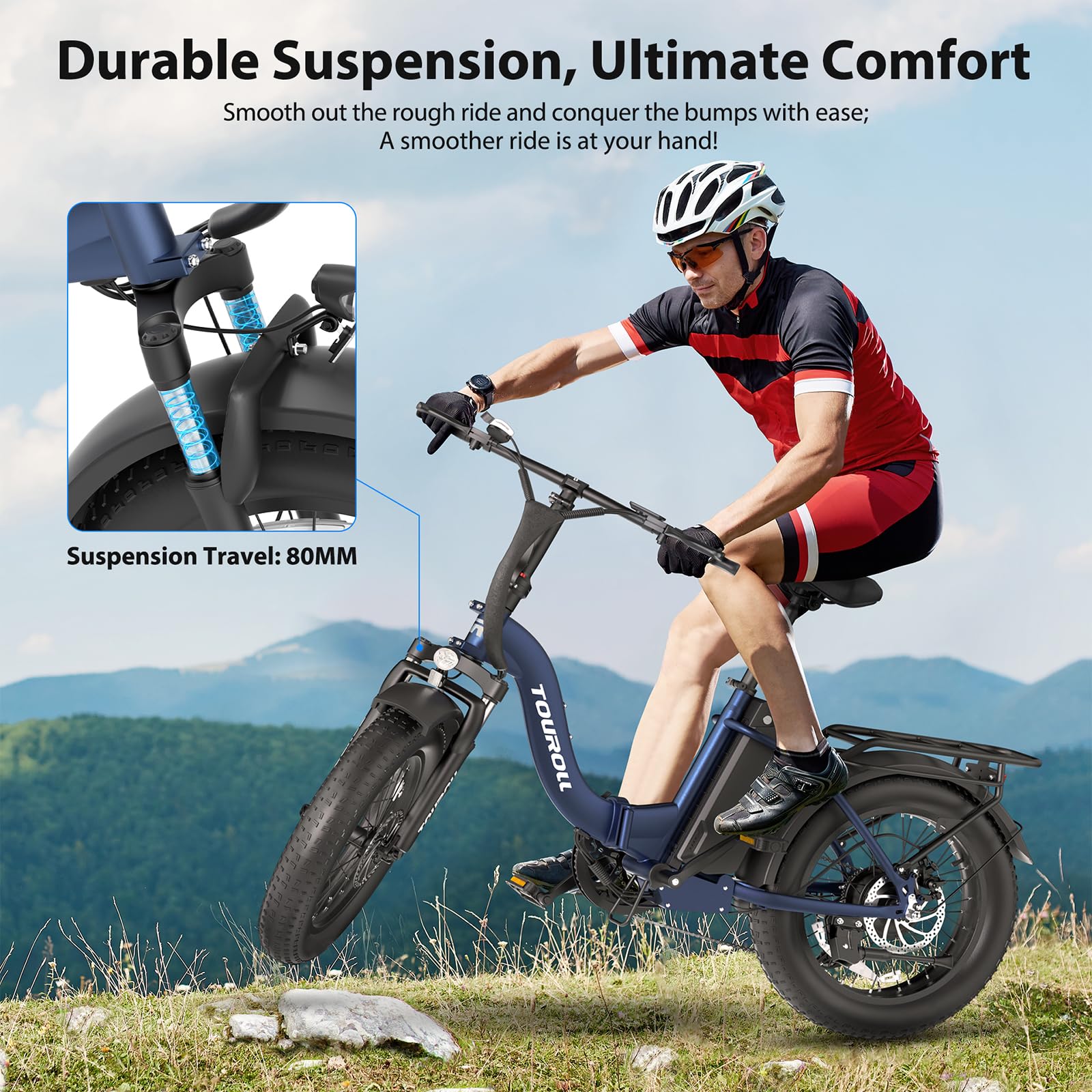 Touroll Klapprad E Bike, 20 * 4 Zoll Elektrofahrräder mit 48v 15Ah Akku, 25km/h, Reichweite bis zu 120-150km, 250W 55N.M Motor E-Bike mit 7-Gang, LCD-Display, Elektrofahrrad für Herren Damen - Image 6