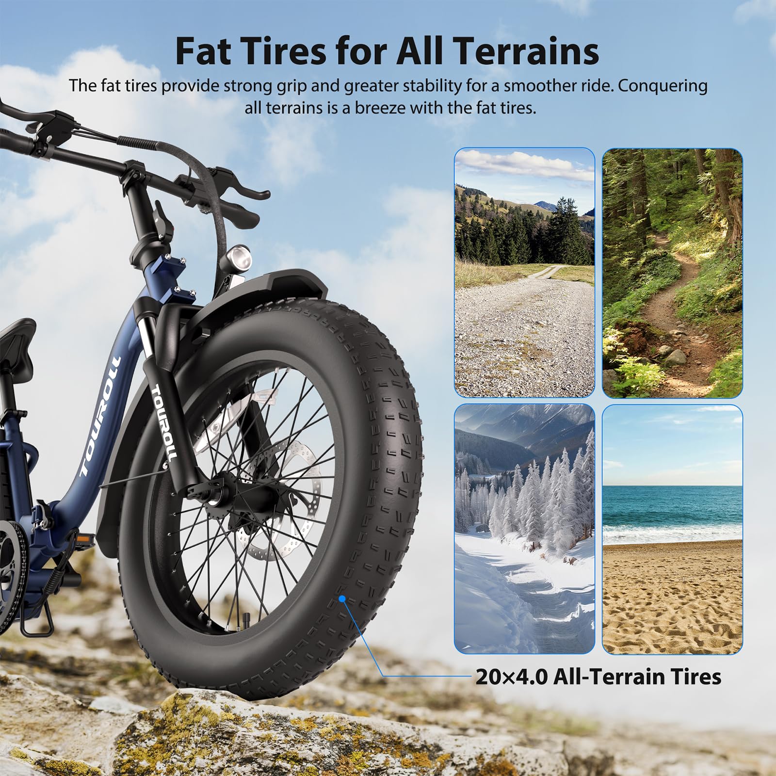 Touroll Klapprad E Bike, 20 * 4 Zoll Elektrofahrräder mit 48v 15Ah Akku, 25km/h, Reichweite bis zu 120-150km, 250W 55N.M Motor E-Bike mit 7-Gang, LCD-Display, Elektrofahrrad für Herren Damen - Image 9