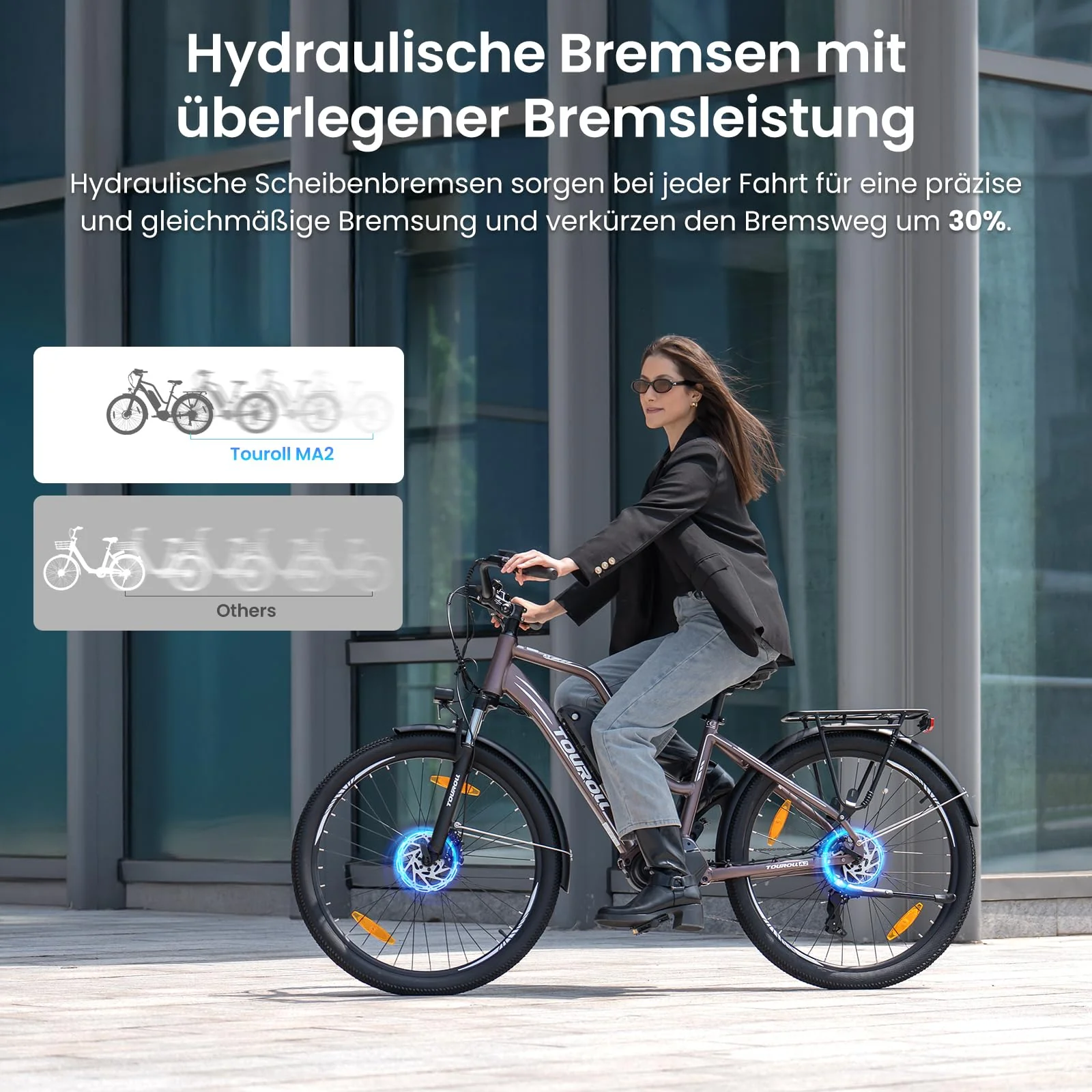 Touroll MA2 27.5'' E-Bike für Erwachsene, Cityräder Elektrofahrrad mit 250W 70N.M Mittelmotor Motor und 36V 468Wh Akku, Reichweite 100km, Hydraulische Scheibenbremse Ebikes für Herren Damen (Braun) - Image 5