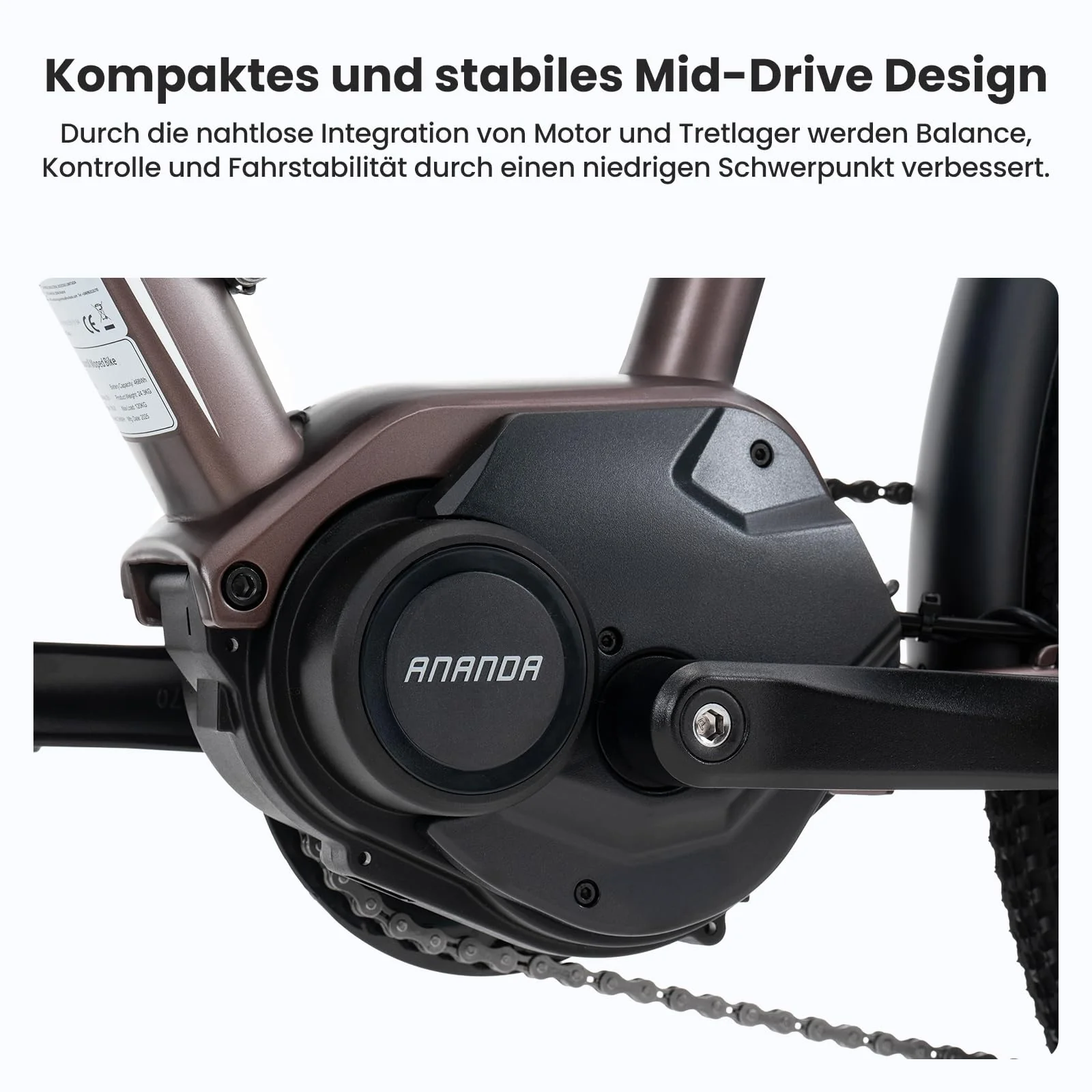 Touroll MA2 27.5'' E-Bike für Erwachsene, Cityräder Elektrofahrrad mit 250W 70N.M Mittelmotor Motor und 36V 468Wh Akku, Reichweite 100km, Hydraulische Scheibenbremse Ebikes für Herren Damen (Braun) - Image 8
