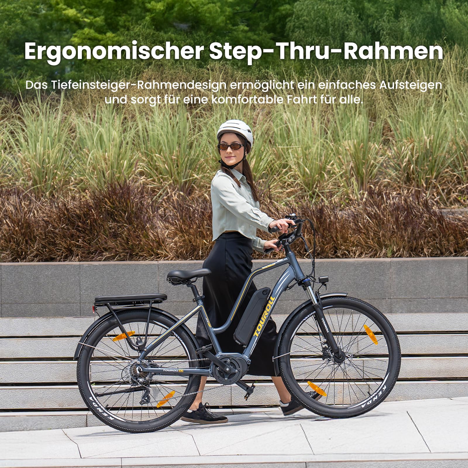Touroll MA2 27.5'' E-Bike für Erwachsene, Cityräder Elektrofahrrad mit 250W 70N.M Mittelmotor Motor und 36V 468Wh Akku, Reichweite 100km, Hydraulische Scheibenbremse Ebikes für Herren Damen (Grau) - Image 3