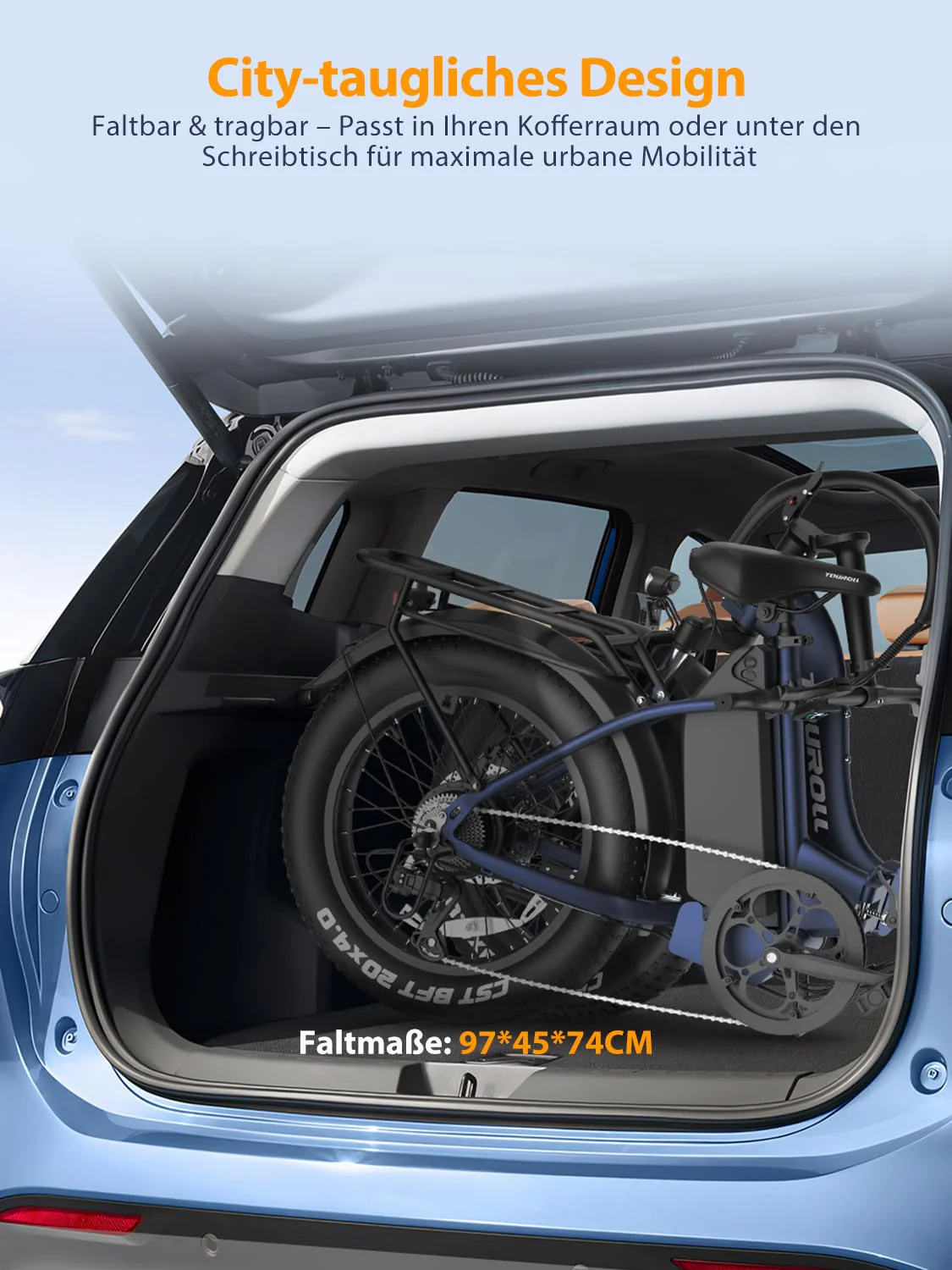 Touroll S2 E-Bike Klapprad Elektrofahrrad mit 20×4.0 Zoll Fat Tire, 48V 720Wh Akku für Lange Reichweite bis 120KM, 250W 55N.M Motor, 7-Gang-All-Terrain E-bike Herren Damen für MTB,Stadtpendler & Wildn - Image 4