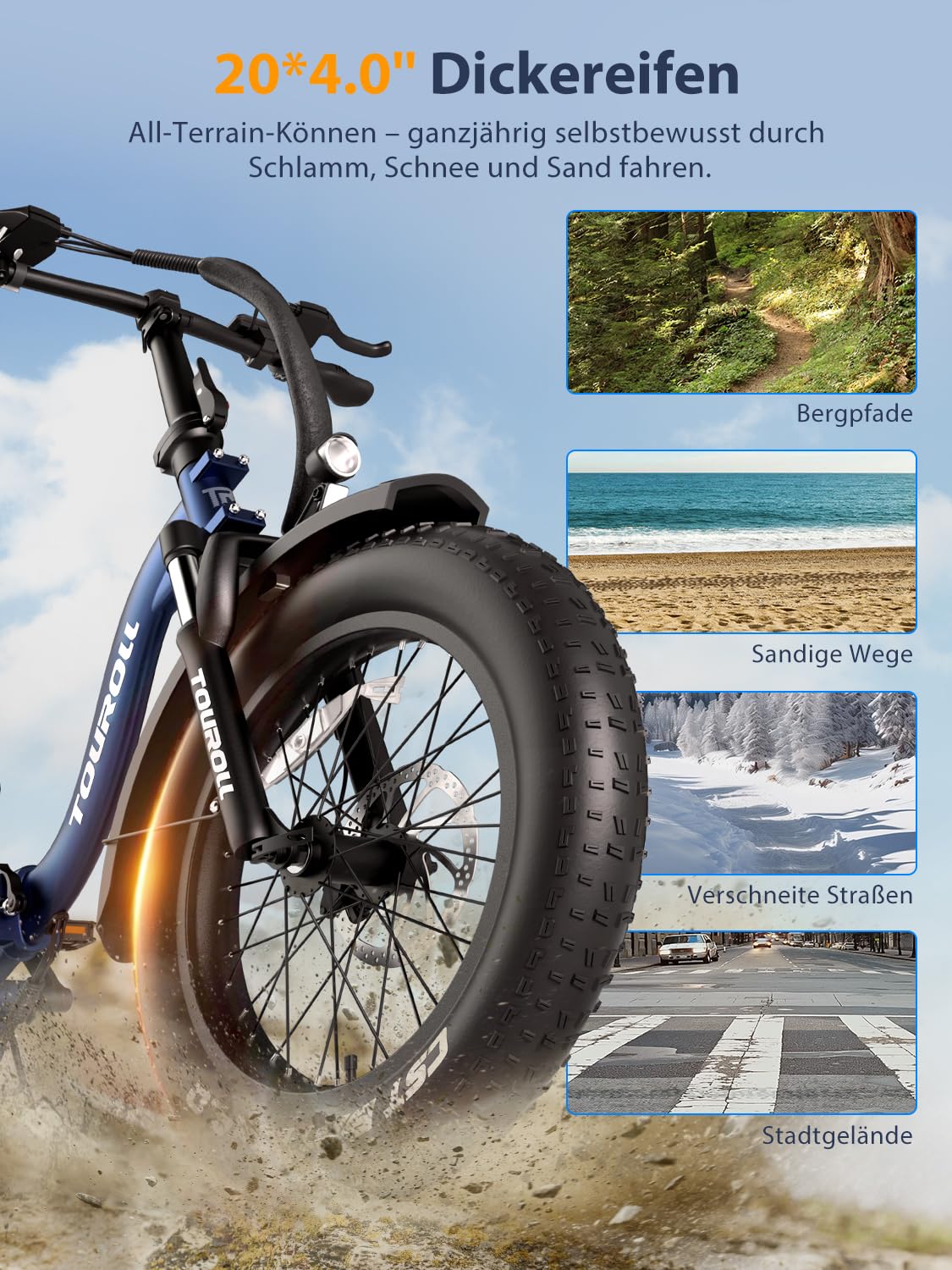Touroll S2 E-Bike Klapprad Elektrofahrrad mit 20×4.0 Zoll Fat Tire, 48V 720Wh Akku für Lange Reichweite bis 120KM, 250W 55N.M Motor, 7-Gang-All-Terrain E-bike Herren Damen für MTB,Stadtpendler & Wildn - Image 7