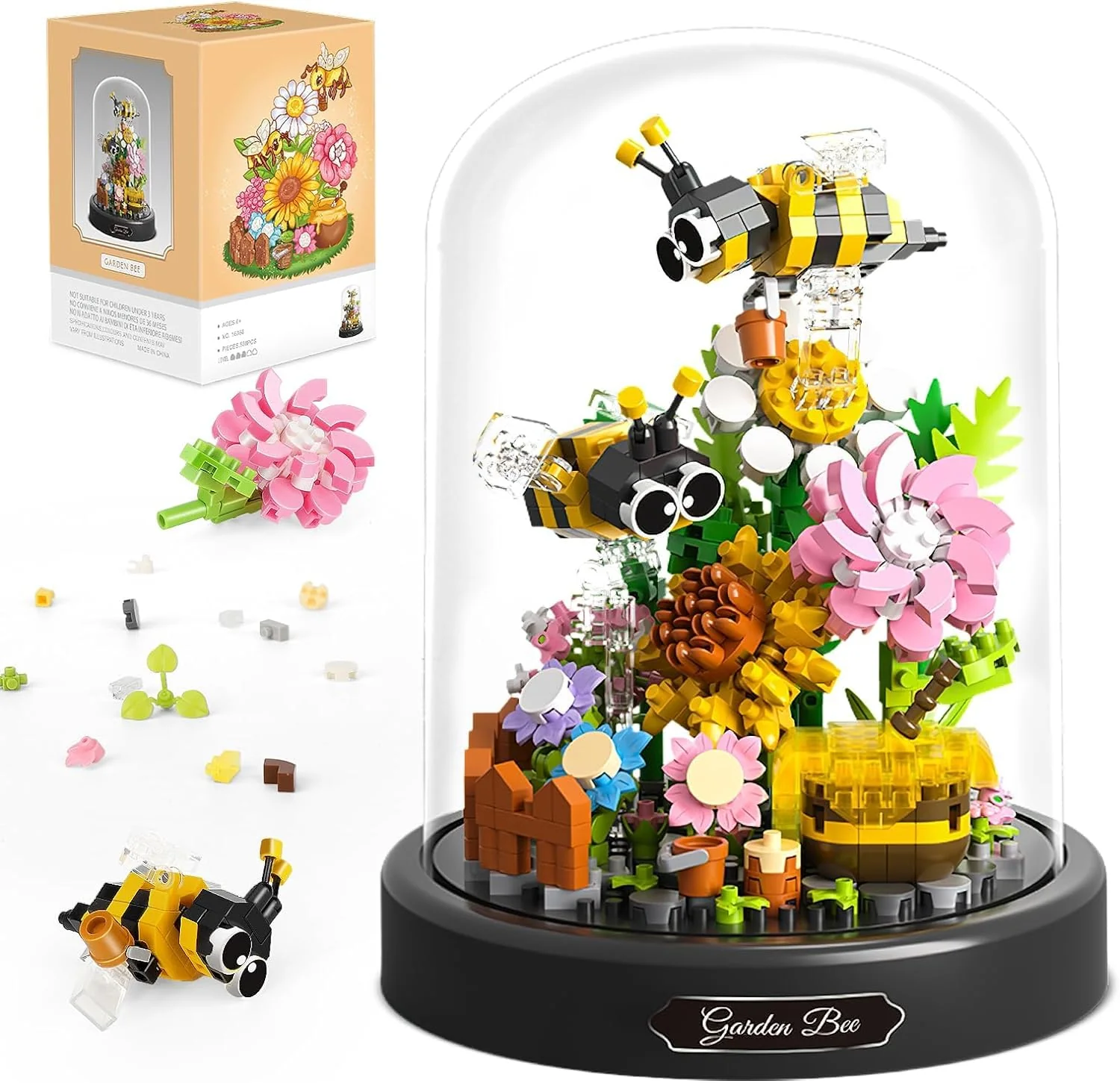 TOY PLAYER Biene Blumen Micro Mini Baustein Set, Blumen Insekten klemmbausteine Bausteine mit Staubdichte Kuppel Und Sockel,Geschenk für Mädchen ab 6 Jahren und Erwachsene (588 PCS)