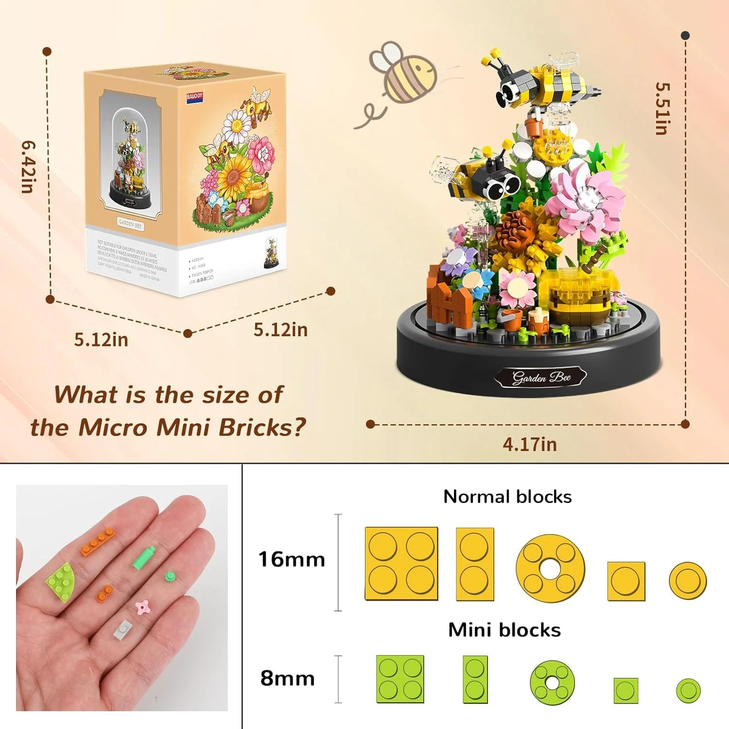 TOY PLAYER Biene Blumen Micro Mini Baustein Set, Blumen Insekten klemmbausteine Bausteine mit Staubdichte Kuppel Und Sockel,Geschenk für Mädchen ab 6 Jahren und Erwachsene (588 PCS) - Image 6