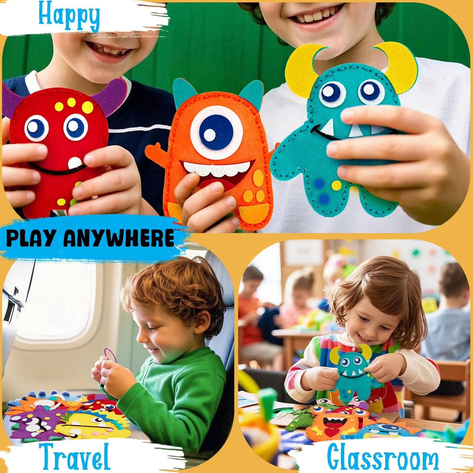 Toylink Filz Nähset Kinder, 12Pcs Bastelset Basteln Kinder ab 4 5 6 7 8 Jahre, Nähen mit Farbige Stickgarn Füllwatte, Kindergeburtstag Kreativ DIY Set Basteln Geschenk für Jungen Mädchen (Monster) - Image 3