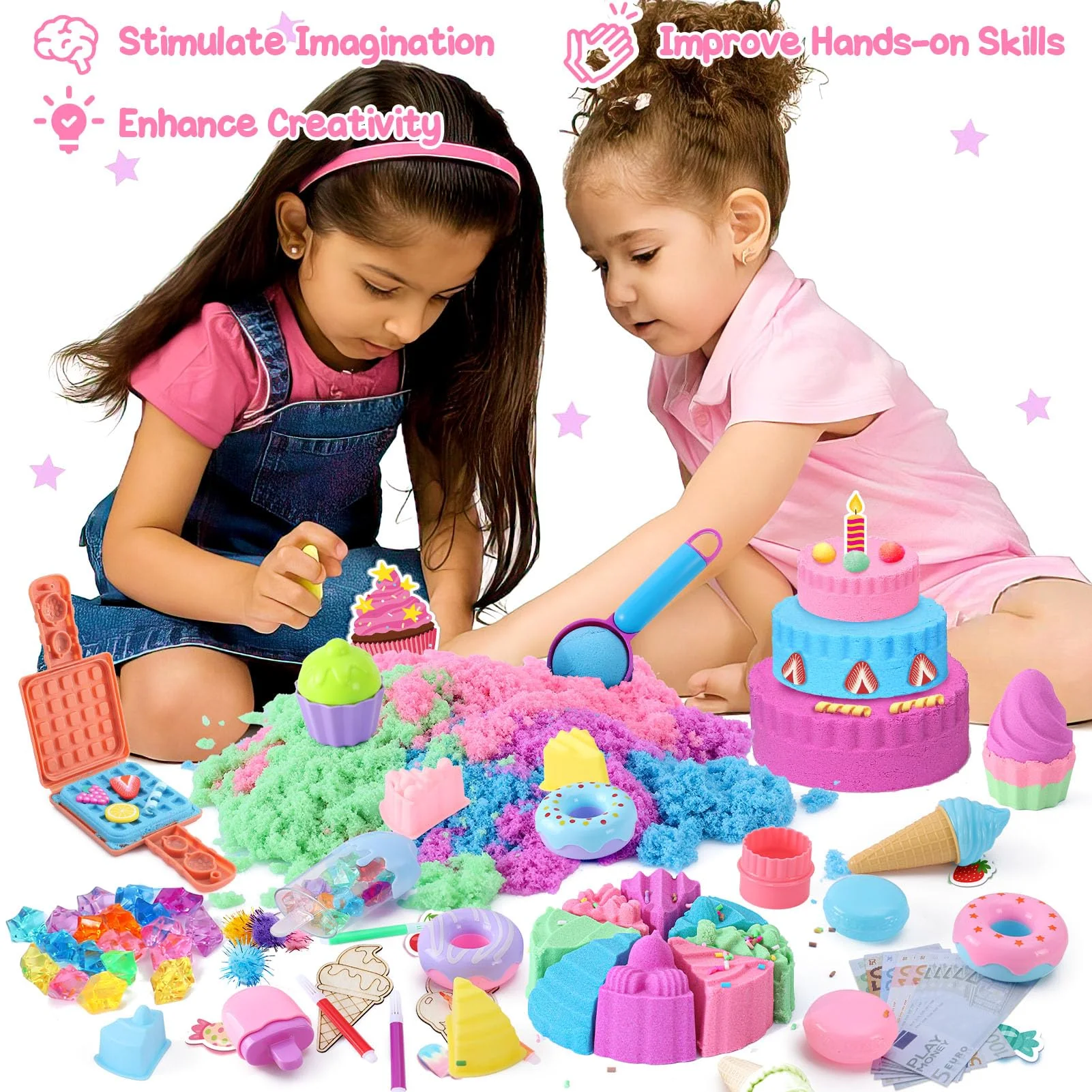 Toyssa Eisdiele Spielsand Sandspielzeug Eis Magic Sand Koffer mit 900g Knetsand Kuchenform Spielgeld Eis Spielzeug für Kinder, Spielsand Set Zaubersand Geschenk für Kinder Mädchen 3 4 5 6 7 8 Jahre - Image 4